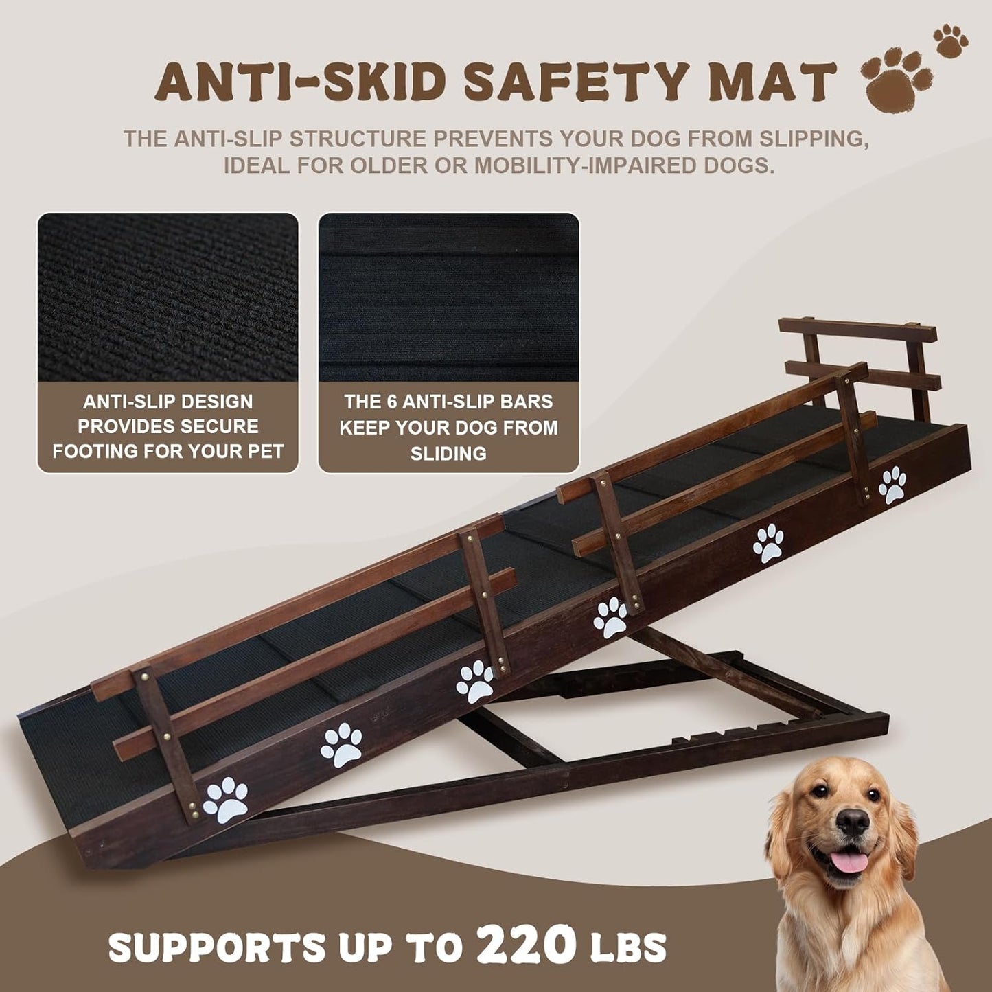 Efficraft Inch Dog Ramp, 6 Level Adjustable Height Folding Pet Ramp for High Beds, Elevates Up to 37 Inches - Portable for Senior Medium & Large Dogs and Cats