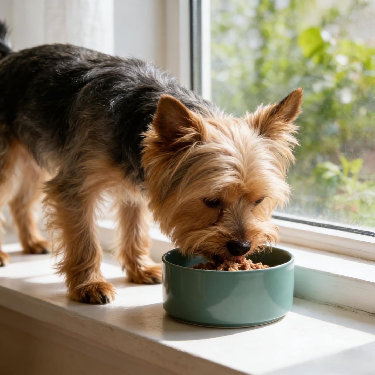 Premium Ceramic Pet Bowl – Non-Slip Anti-Skid Base, Easy Clean Food & Water Feeder for Dogs & Cats, Modern Dark Green, 13.5 oz