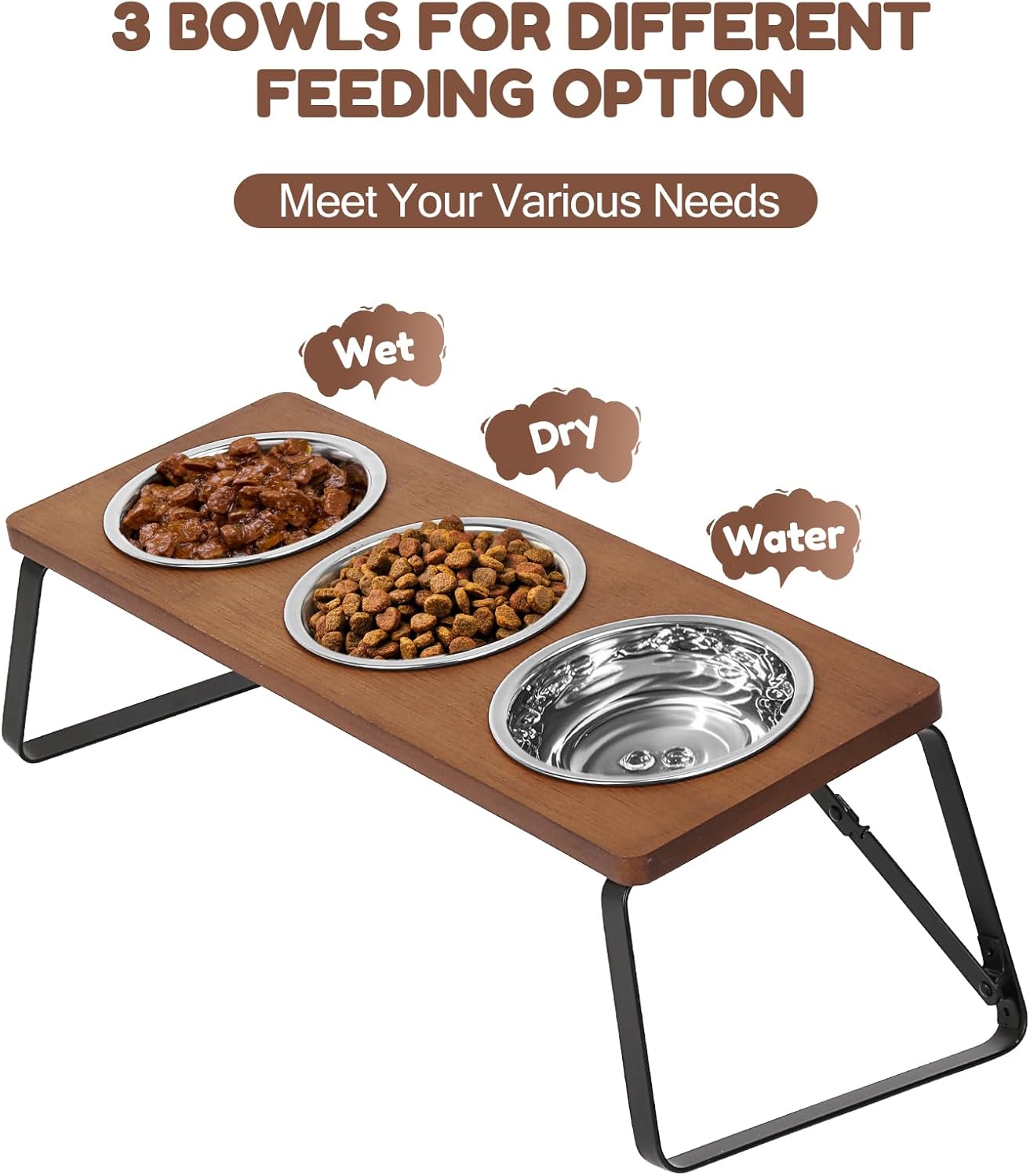 Elevated Cat Bowls, 10° Tilted Stand Anti Vomiting Raise Cat Bowl for Food and Water, 3 Stainless Steel Bowls for Indoor Cats, Kitten and Puppy
