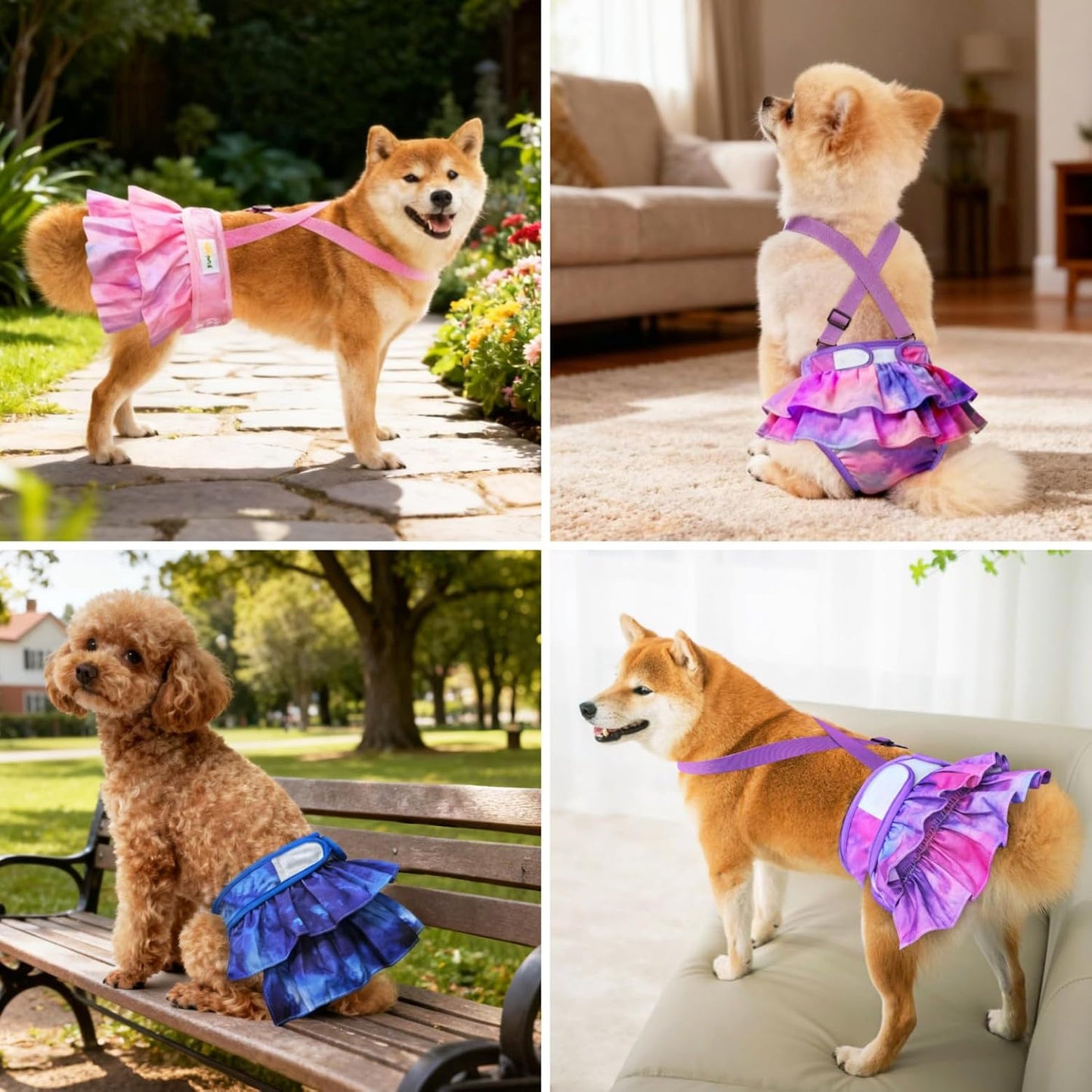 Idepet Female Dog Diapers with Suspender Detachable, 3 Pack Tie Dye Washable Reusable Girl Doggie Diapers Skirts for Small Medium Female Dog in Heat Period Cycle Urinary Incontinence Training S