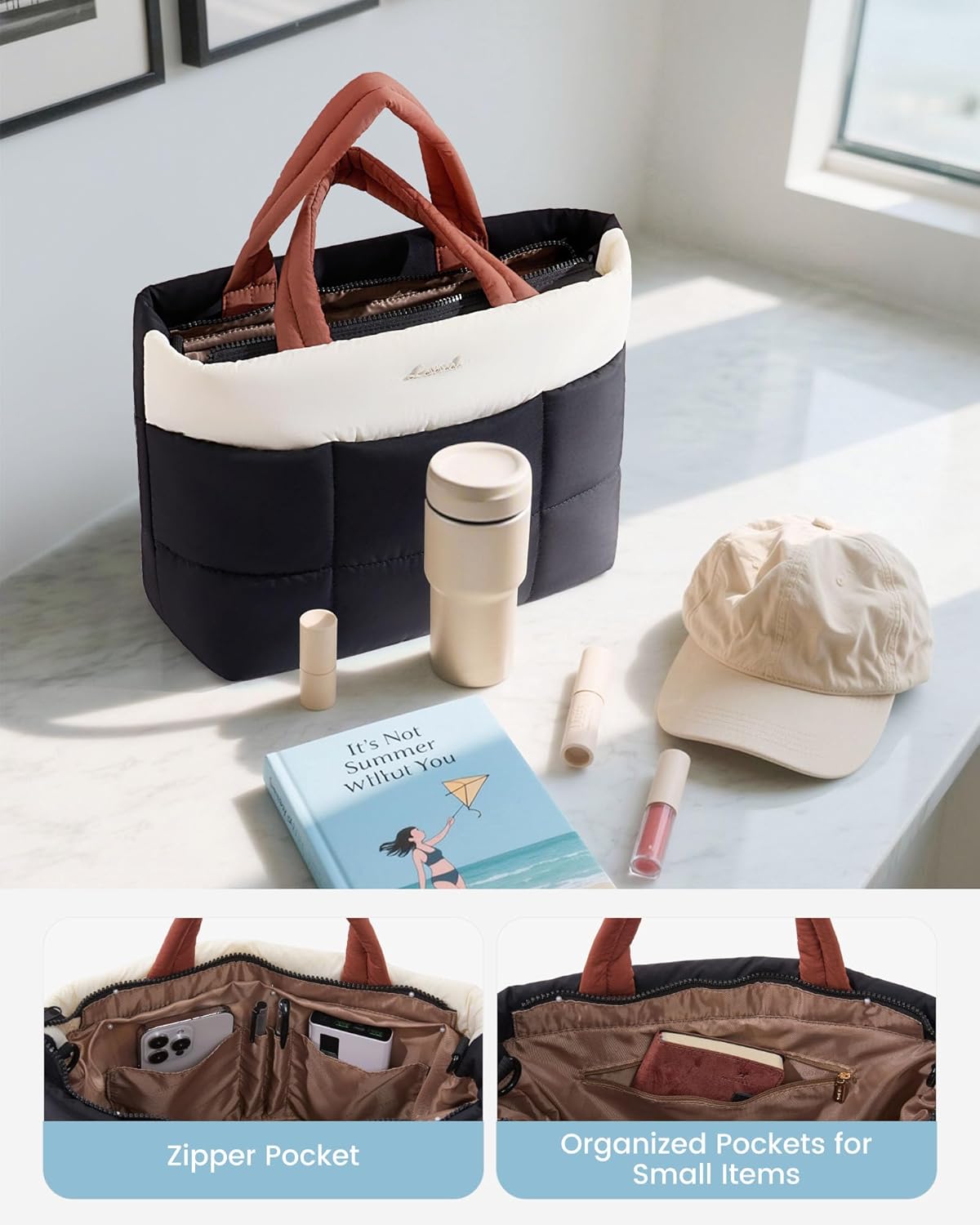 LOVEVOOK Small Tote Bags for Women, Puffer Purse and Handbags, Mini Crossbody Puffy Top Handle Shoulder Satchel Bag