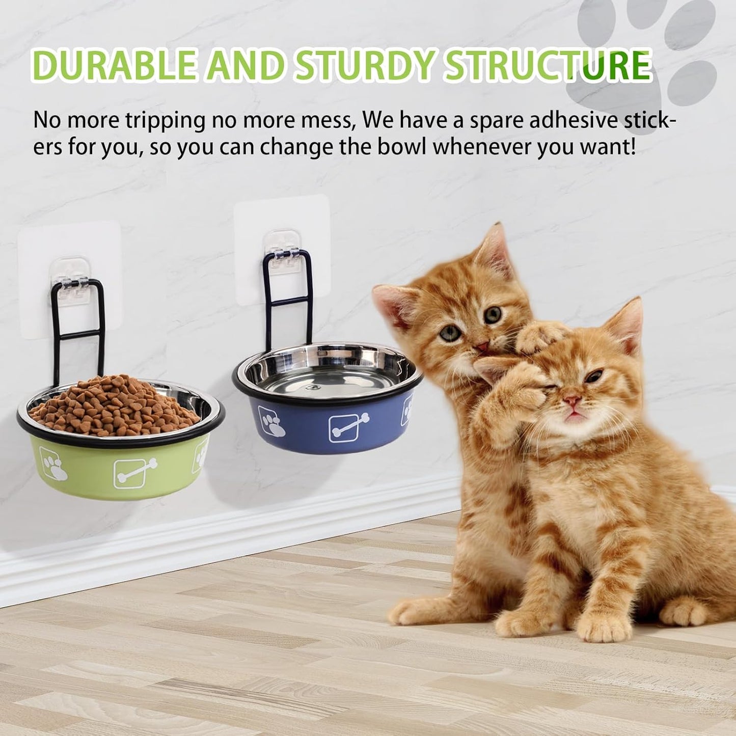 4PCS Multi-Color Raised Pet Bowls, Wall Mounted Elevated Food and Water Bowls, Stainless Steel Hanging Pet Feeding Bowls with Stand, Nonslip
