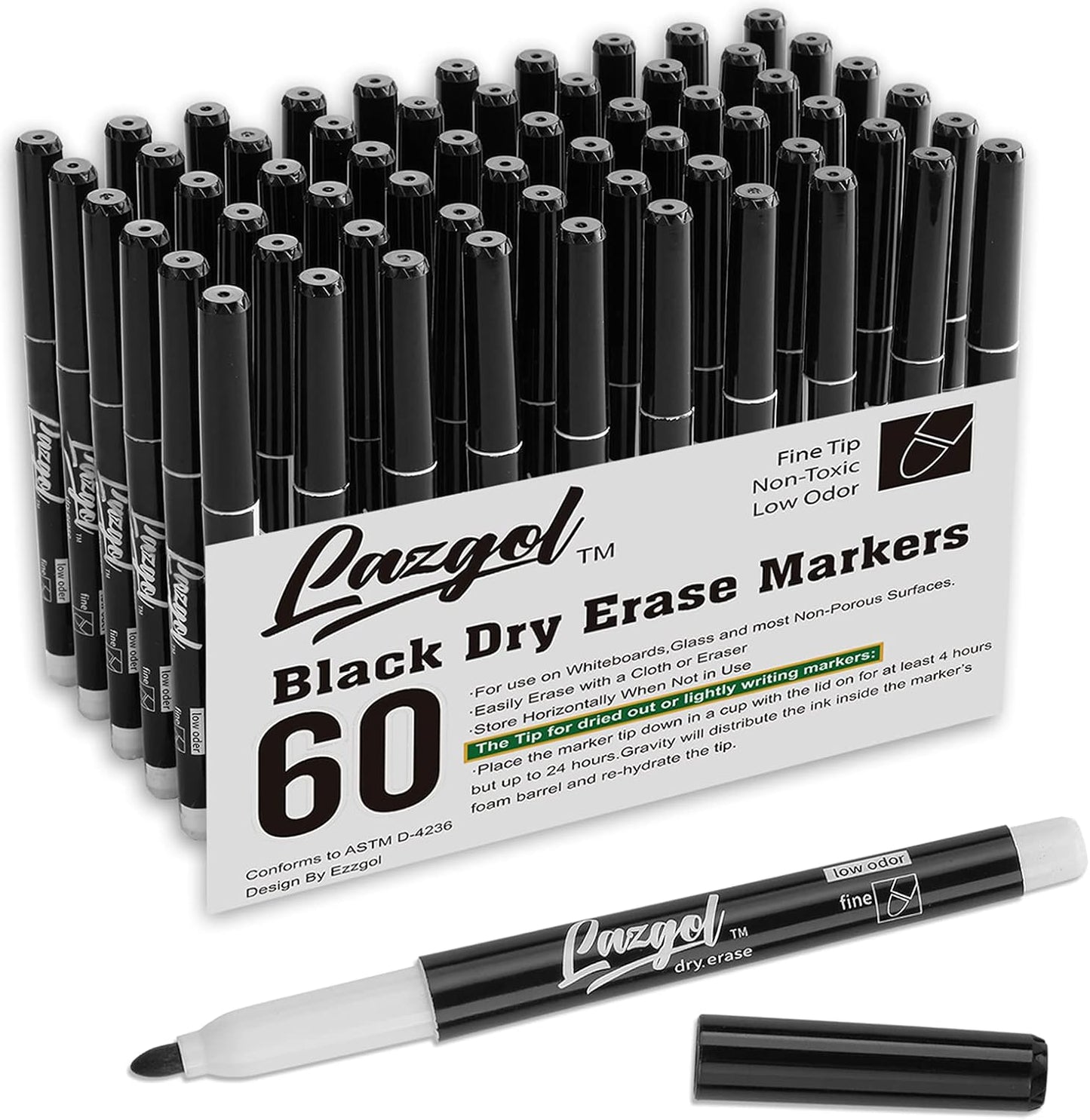 Dry Erase Markers Bulk, 60 Pack Black Low Odor Whiteboard Markers, Fine Point Dry Erase Markers Perfect for Writing on Dry Erase Whiteboard Mirror Glass for School Office Home