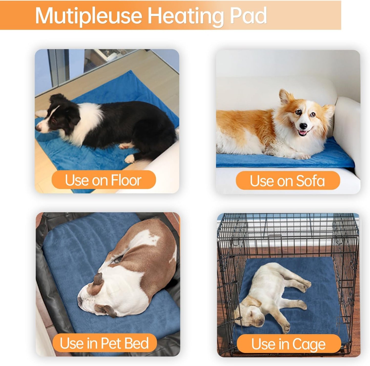 Pet Heating Pad, Electric Dog Cat Heating Pad with 6 Adjustable Temperature & 5 Timers, Indoor Warming Heated Mat Pad with Removable Cover & Chew Resistant Cord (L: 32"x 20")