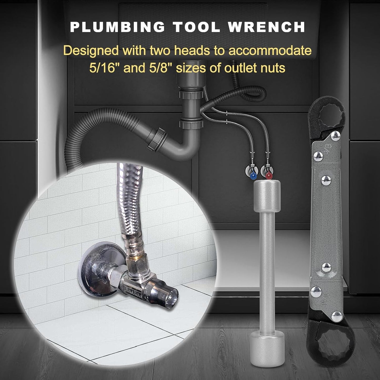 Plumbing Tools Angle Stop Wrench Kit – Adjustable Wrench Professional Plumber Tools for Installing New Compression Angle Stops and Removing Compression Rings-Silver Tool Kit