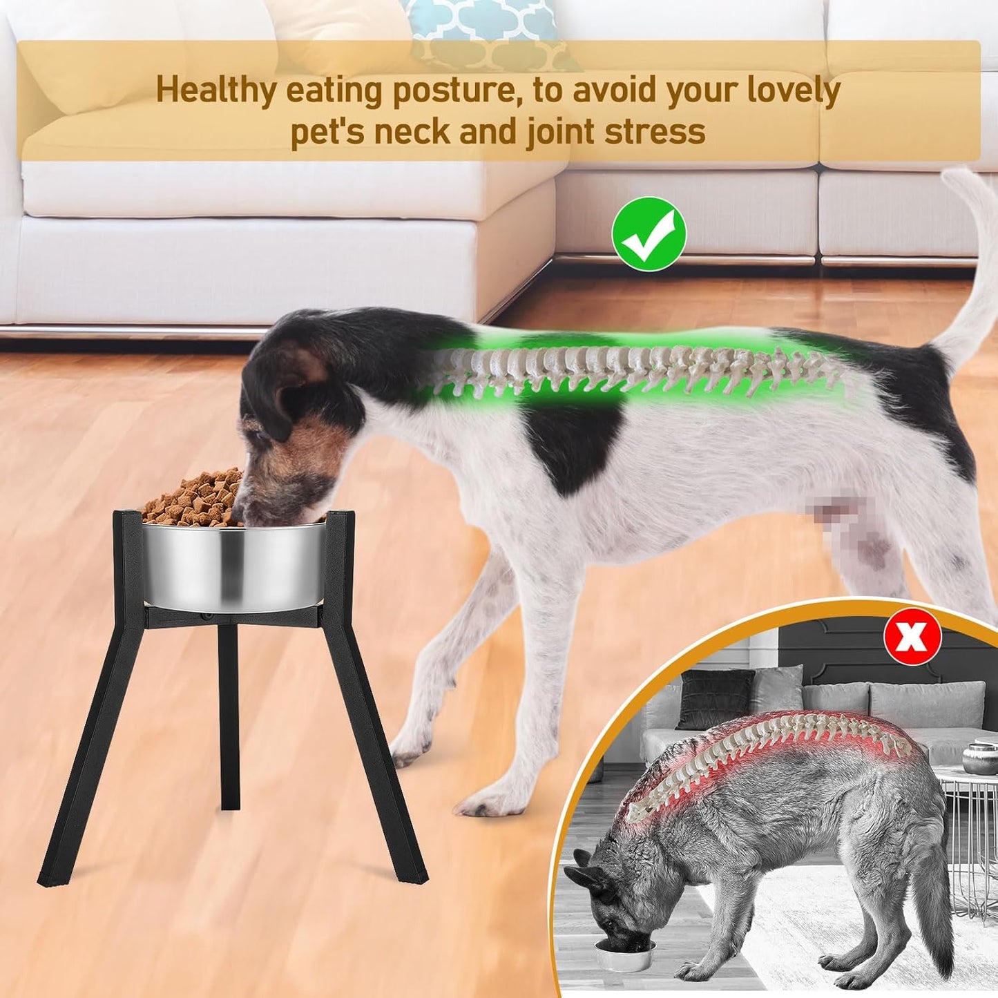 Blulu 2 Pack Adjustable Raised Dog Bowl Stand for Water and Food, Large Anti-Slip Metal Dog Food Holder Wide 7-10.6" Heights 13", Bowl Not Included(Black)