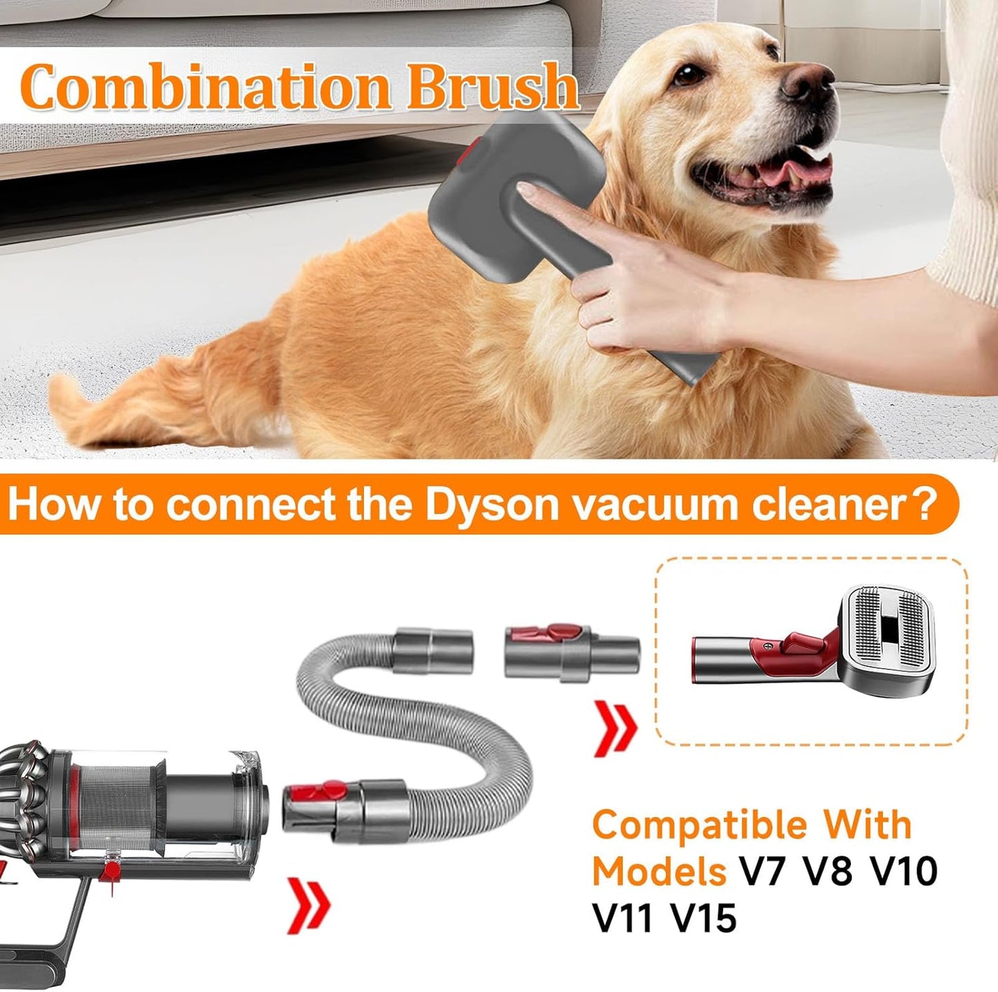 Pet Dog Grooming Attachment Kit, Deshedding Brush Attachment for V15, V11, V10, V8, V7 – Effective Grooming & Cleaning – Hair Grooming Tools for Dog and Cat, 3 Pack