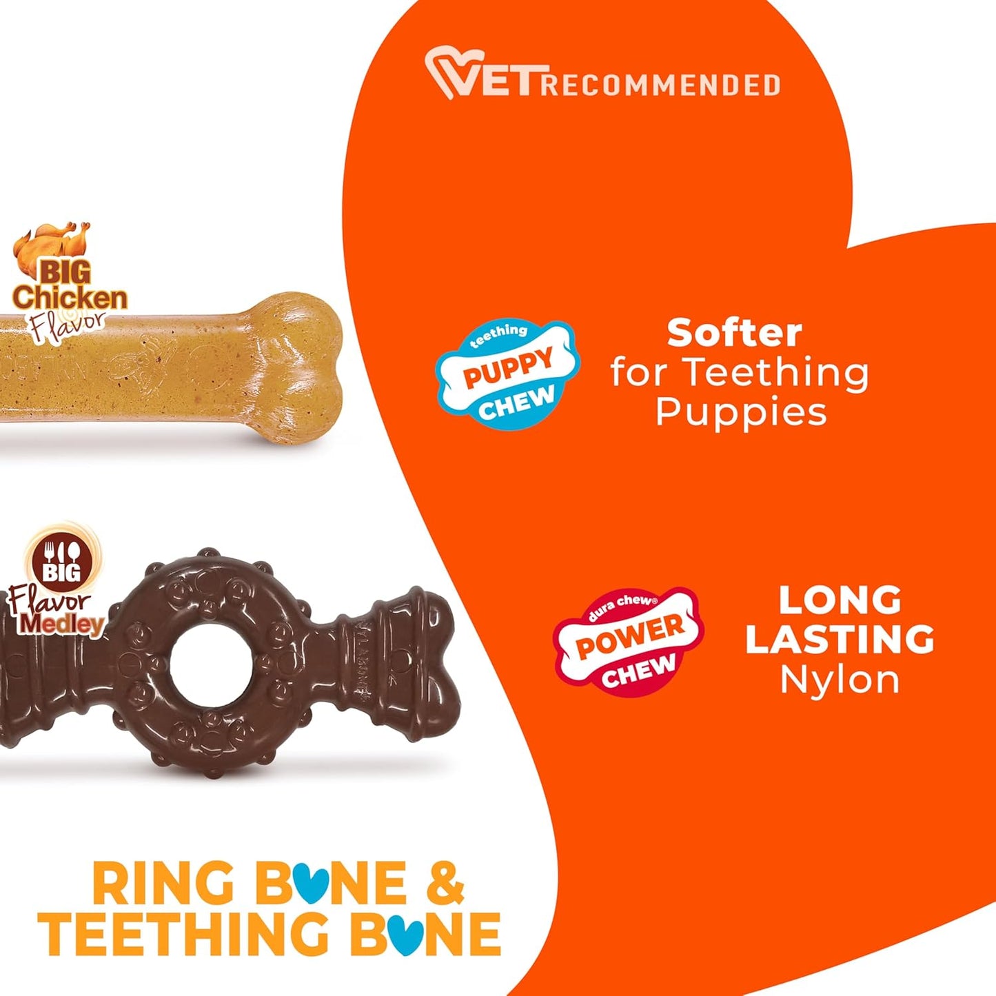 Nylabone Ring Bone Chew Toy for Puppies, Puppy Teething Toys, Puppy Enrichment Toys, Chicken Flavor, X-Small Dogs - Up to 15 lbs, 2 Pack