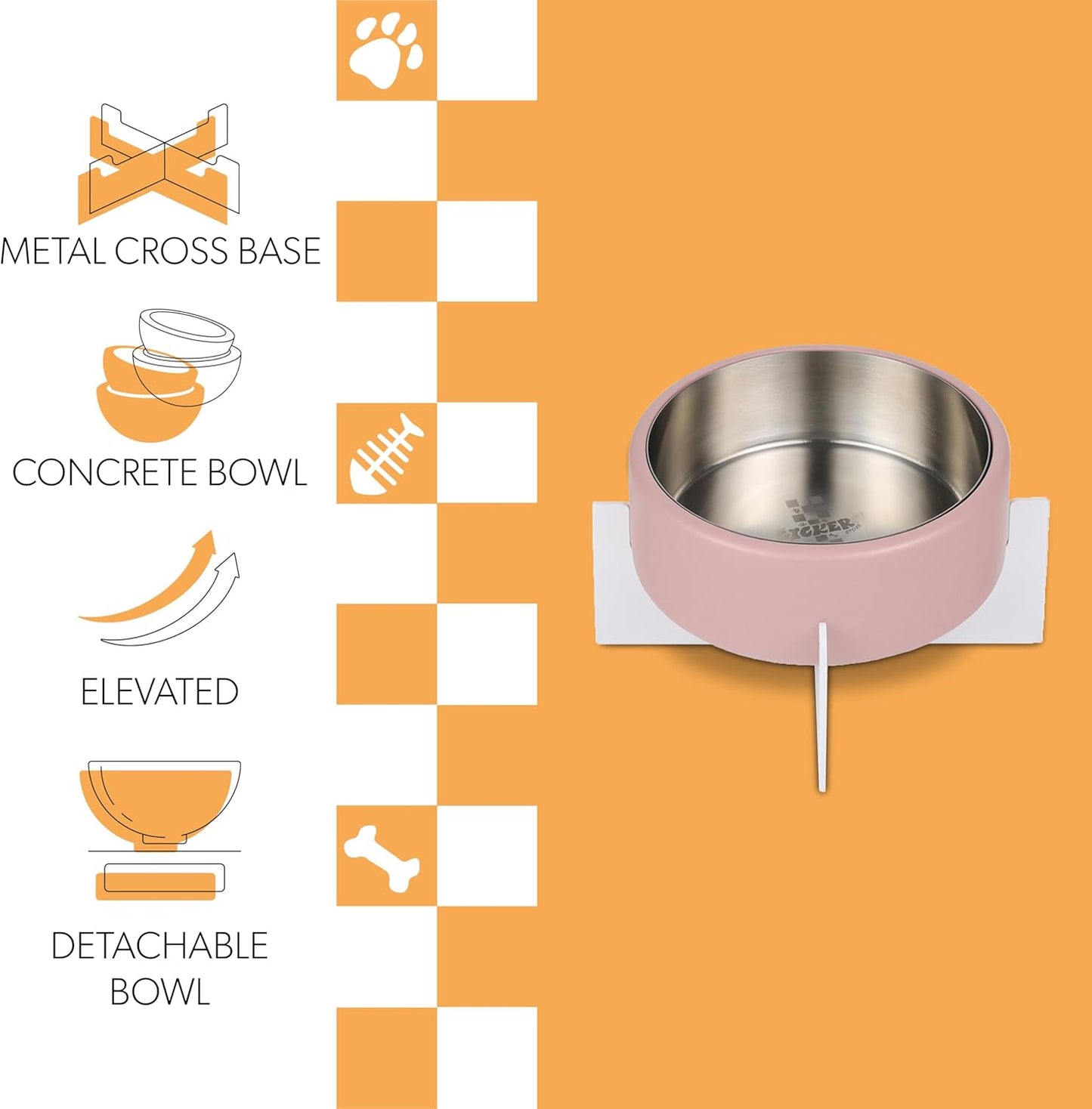 DBL3000A Intersecta Small/Medium Concrete and Stainless Steel Bowl 16oz (2 Cups) with Metal Stand Pet Feeder, Pink/White