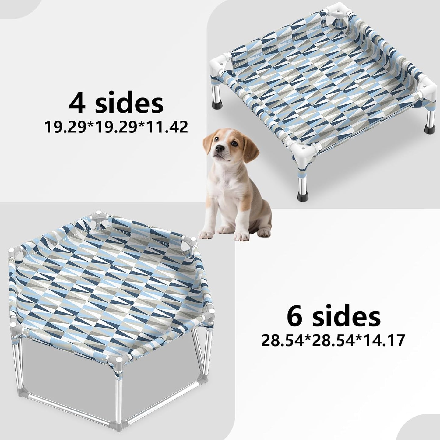 Elevated Dog Bed with Full Guardrail, Raised Dog Sofa Beds, Rectangular Sleeping Puppy Bed，Cooling Outdoor Pet Cot with Breathable Cotton Fabric (Small