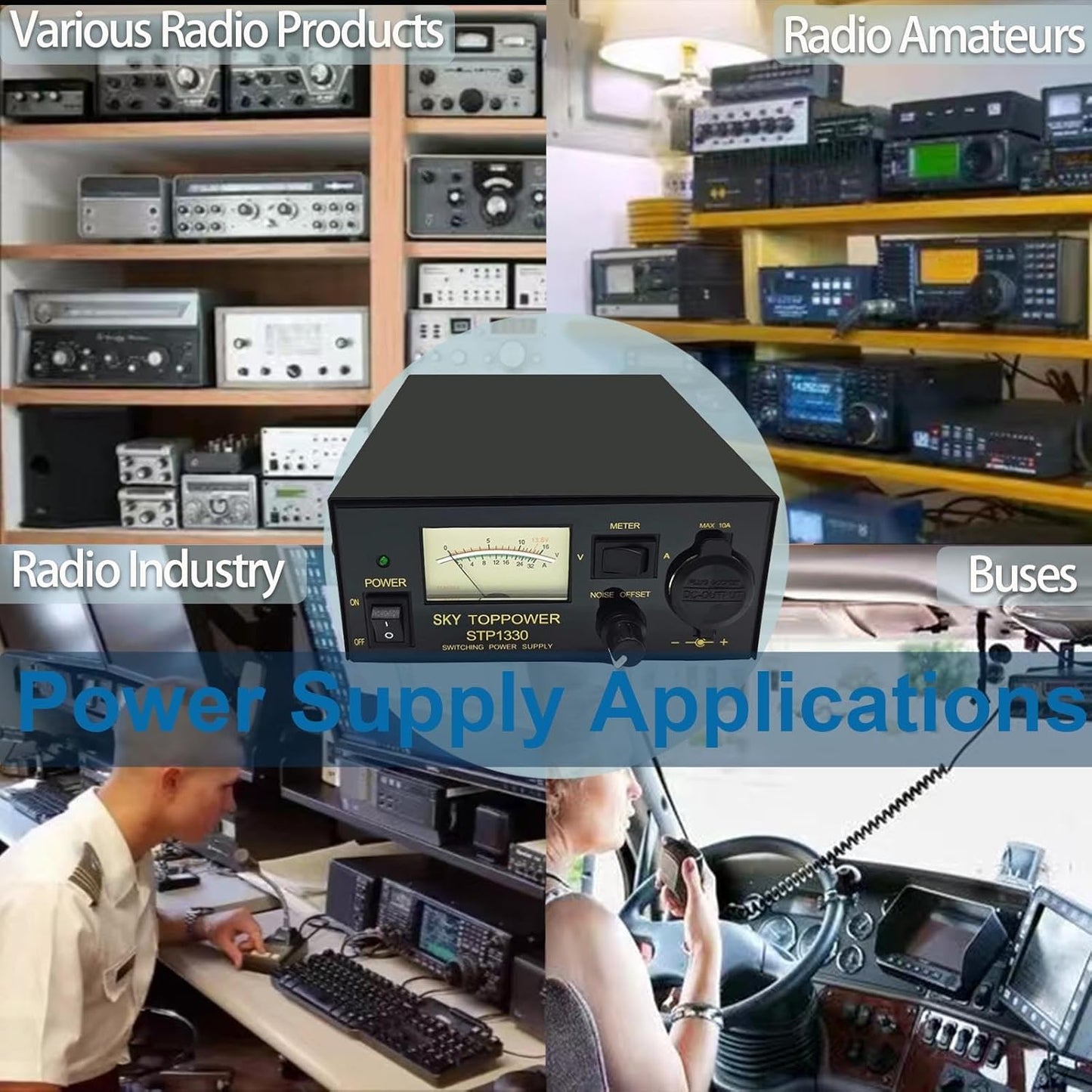 13.8V 30A Power Supply for Ham Radio - AC to DC Converter with Cigarette Lighter Socket & Cooling Fan, STP1330 (SKY TOPPOWER)