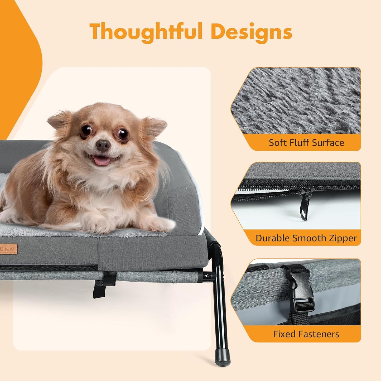 Lekereise Elevated Outdoor Dog Bed Cot + Orthopedic Indoor Small Dog Sofa Bed, 2-in-1 Design, Load 40lb, Grey