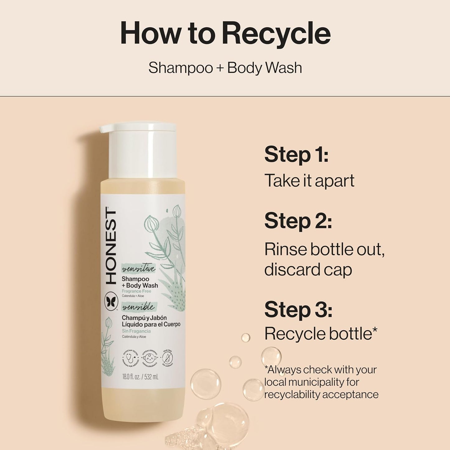 The Honest Company 2-in-1 Baby Shampoo & Body Wash, Fragrance-Free, Gentle, Tear-Free, Hypoallergenic, Naturally Derived, Sensitive Skin, 18 fl oz