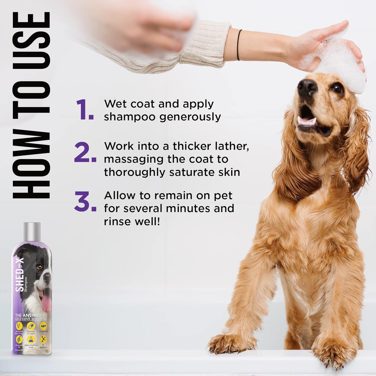 Shed-X Shed Control Shampoo for Dogs, 16 oz – Reduce Shedding – Shampoo Infuses Skin and Coat with Vitamins and Antioxidants to Clean, Release Excess Hair, and Exfoliate
