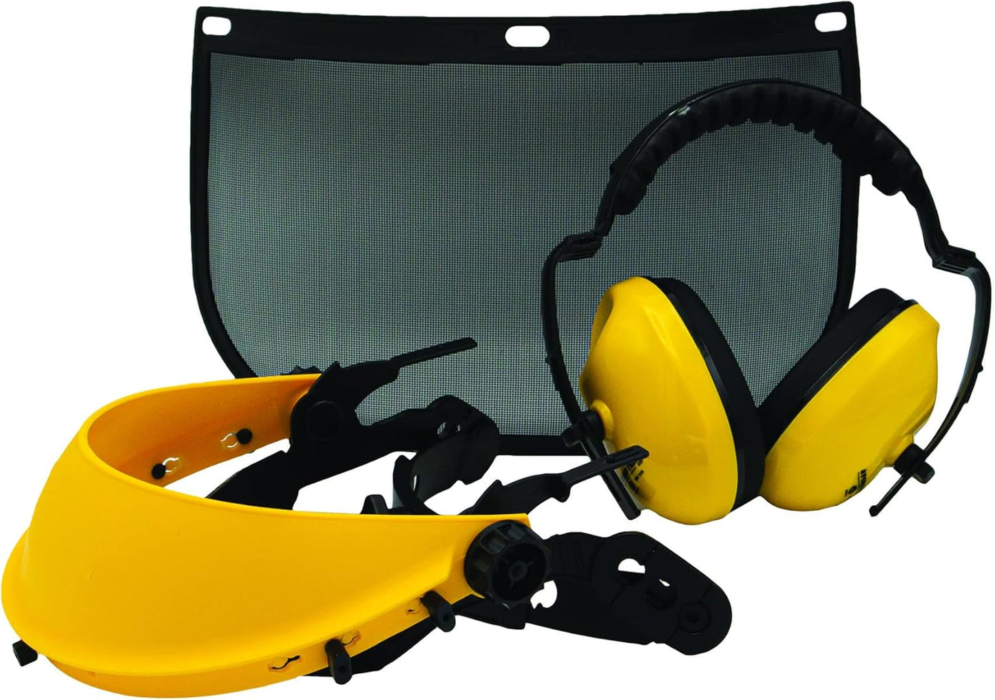 FORESTER Face Protection Equipment Kit - Visor Face Shield Ear Muffs Personal Protective Equipment Safety Gear Landscaping Tools Masks for Construction Workers Yard Work Accessories - Black and Yellow