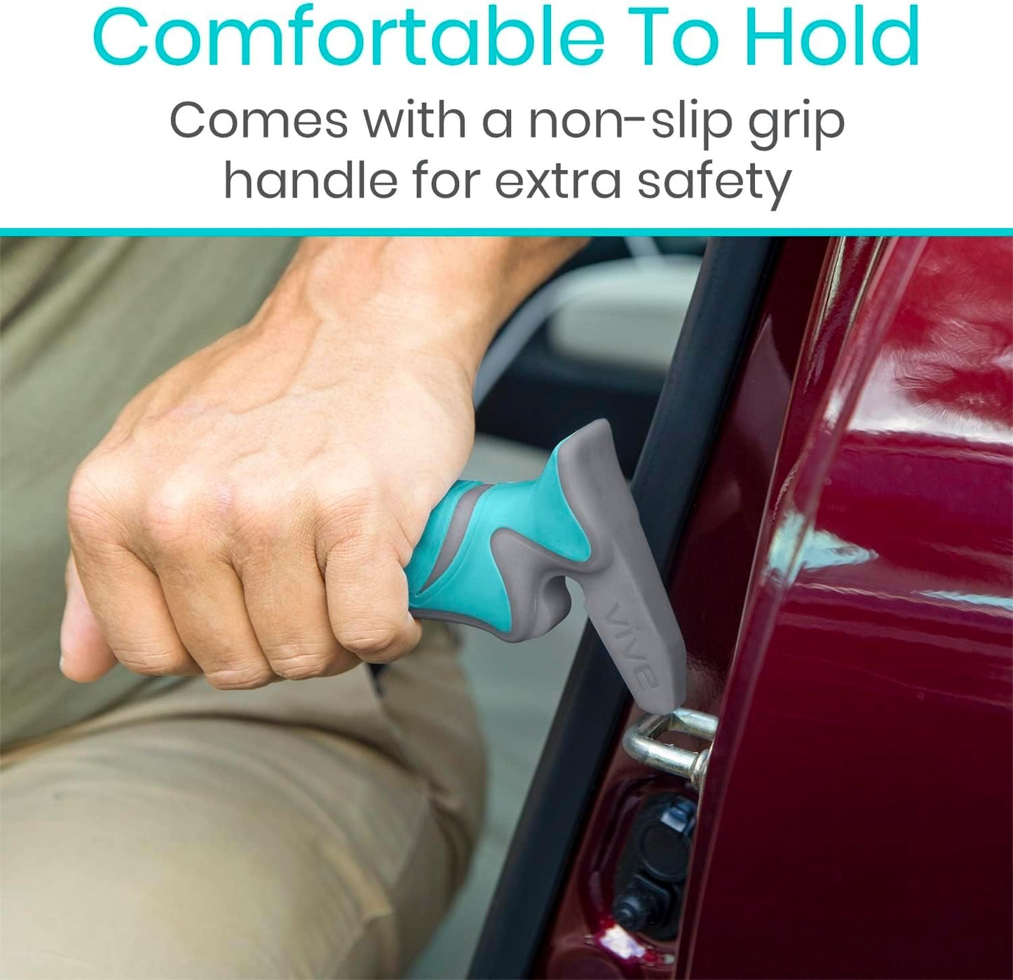 Vive Car Handle Assist for Elderly - Scratch Proof Latch - Auto Grab Bar Cane Support Aid - Standing Mobility Safety Tip to Help Get Out - Portable Assistive Device for Seniors, Handicapped
