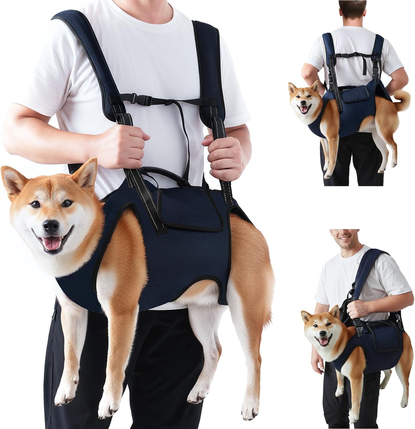 Nasjac Dog Lift Harness Carrier Backpack - Full Body Sling with Adjustable Straps & Handle, Breathable Support Emergency Rescue Kit for Elderly Injured Arthritic Disabled Medium Large Dogs, 2XL
