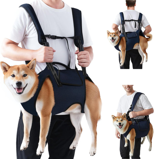 Nasjac Dog Lift Harness Carrier Backpack - Full Body Sling with Adjustable Straps & Handle, Breathable Support Emergency Rescue Kit for Elderly Injured Arthritic Disabled Medium Large Dogs, 2XL