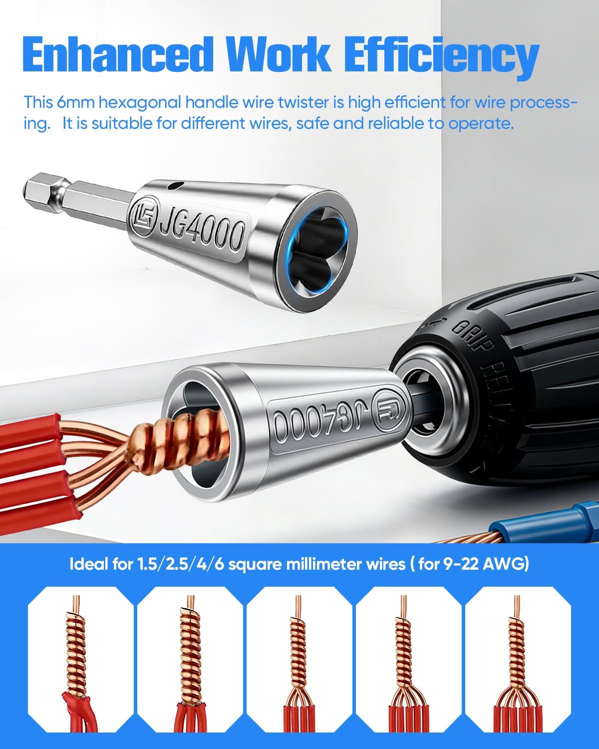 Wire Twister Tool for Drill, 2026 Upgrades Wire Nut Twister for Drill Profession Electricians Tool, 6MM Hex Shank Cable Wire Twisting Tool Wire Twister Wire Connector for 9-22 AWG (2pcs)