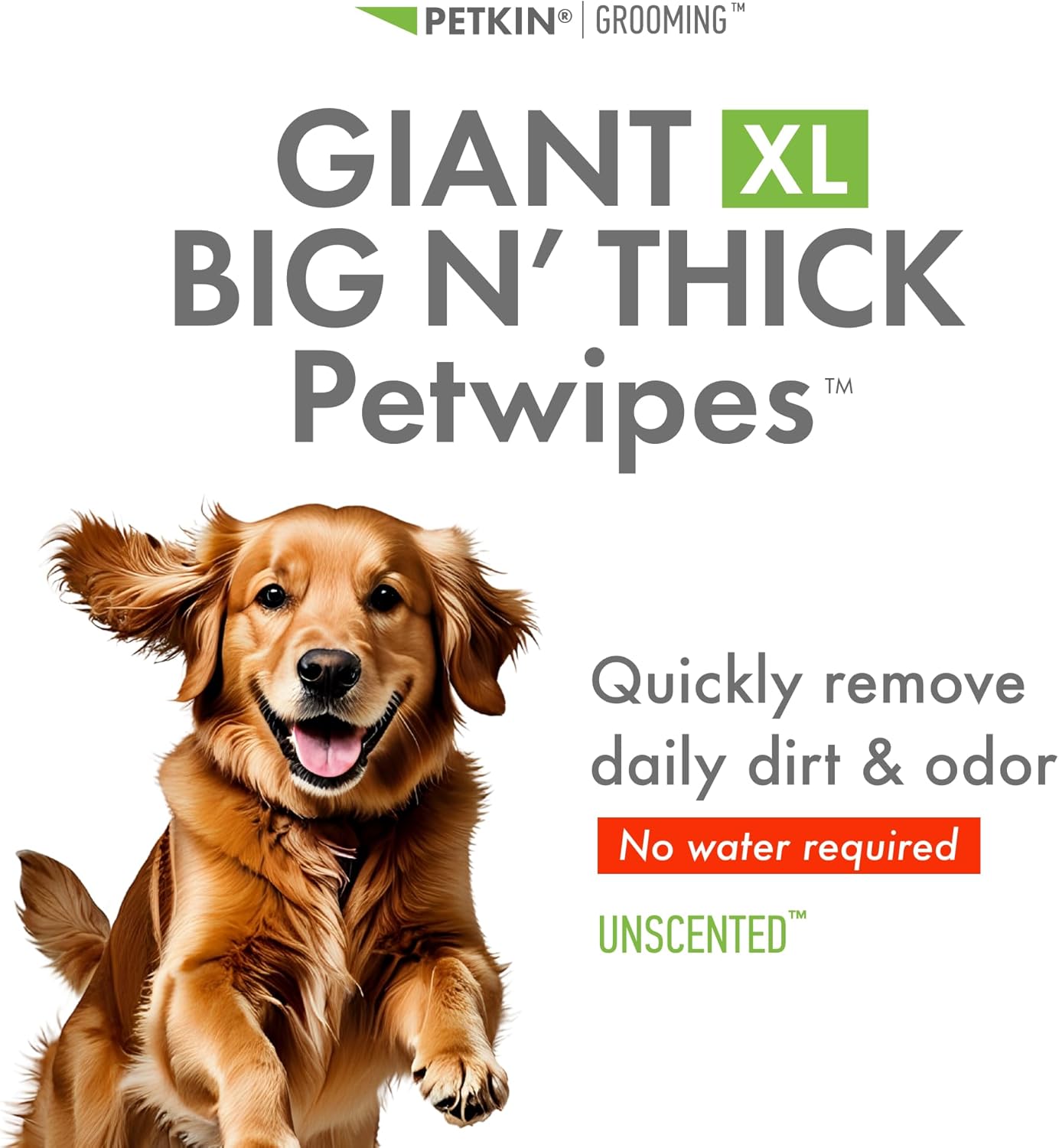 Petkin Giant XL Big N’ Thick PetWipes - 80 Wipes - Unscented - Pet Wipes for Dogs and Cats - for Face, Paws, Ears, Body & Eye Area - Super Convenient Dog Cleaning Wipes