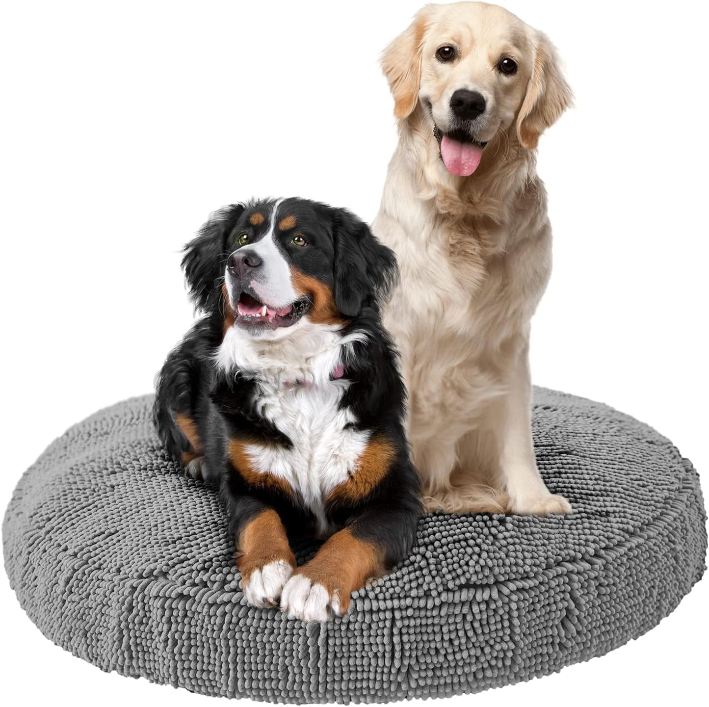Soggy Doggy Super Snoozer Dog Bed - Microfiber Chenille Round Bed for Dogs - Moisture Wicking Comfort - Removable Washable Cover (Gray, Extra-Large 42”x42”x7”)