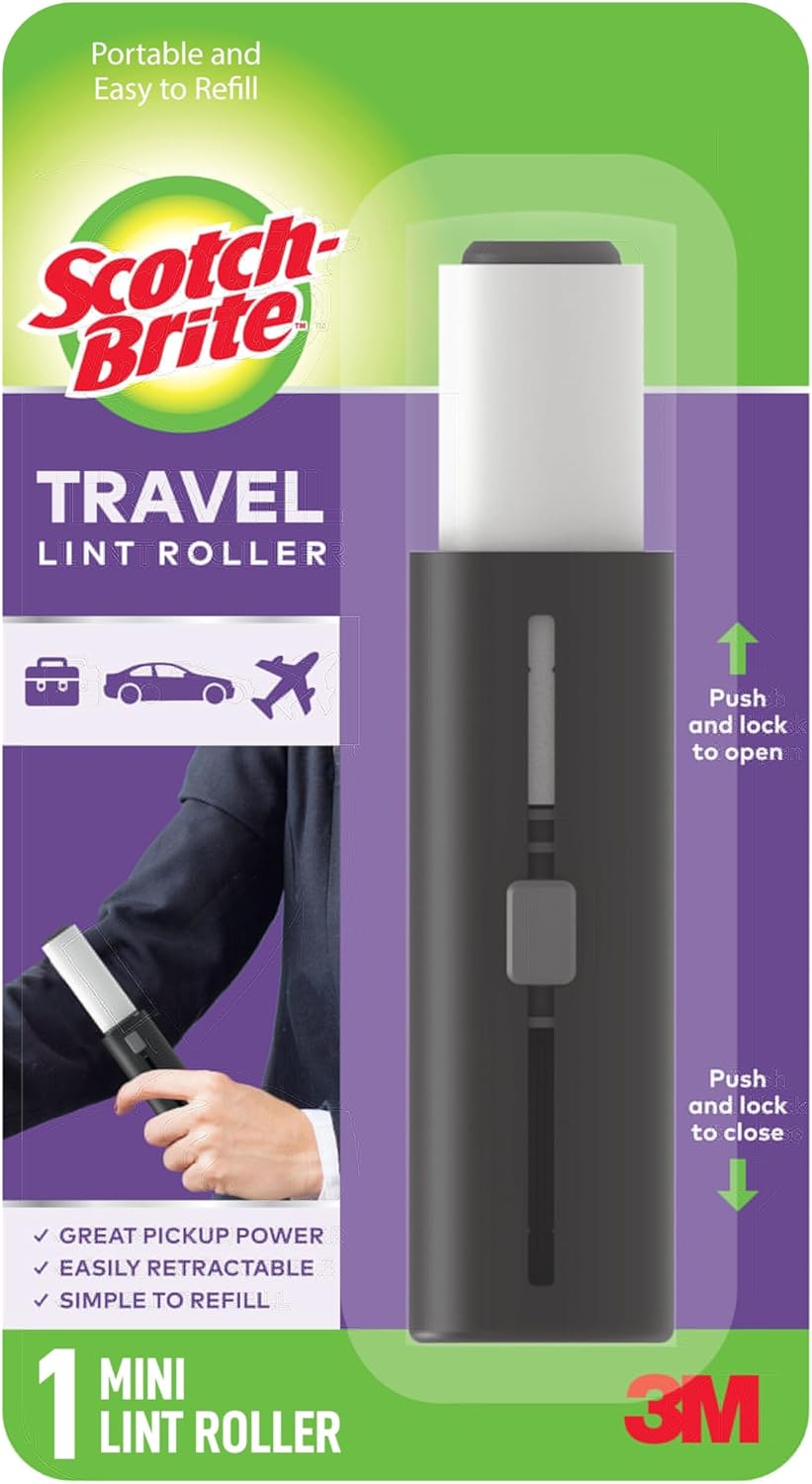 Scotch-Brite Retractable Lint Rollers 3-Pack, Portable Travel-Size Lint Removers for Pet Hair on Clothes, Furniture & Car, 3 in x 8.5 in Mini Rollers, 30 Sticky Sheets Each
