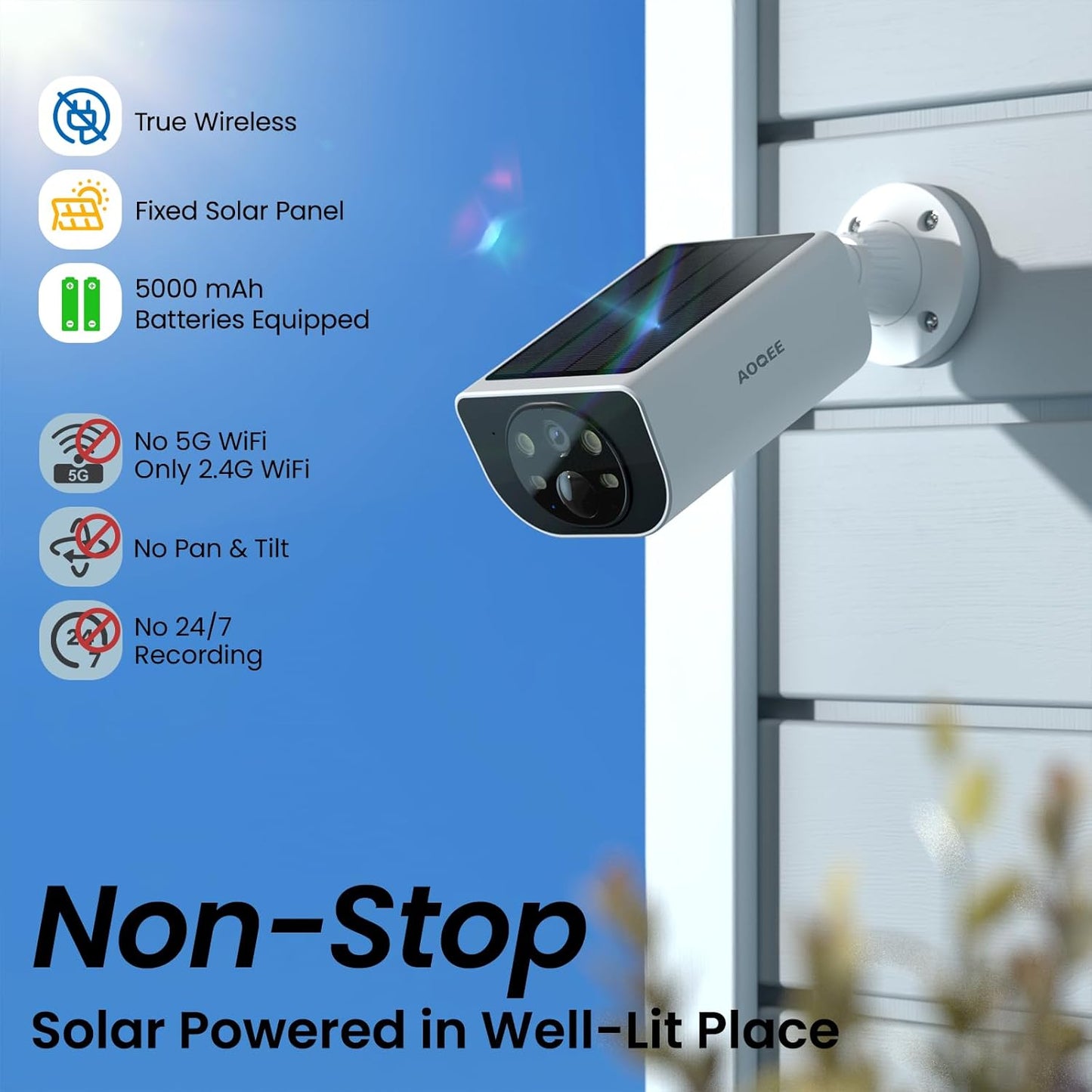 Cameras for Home Security-2K Wireless Security Camera Outdoor with AI Motion Detection & Siren, Non-Stop Solar Powered Charging, Color Night Vision, SD/Cloud Storage, Waterproof, S1 4P