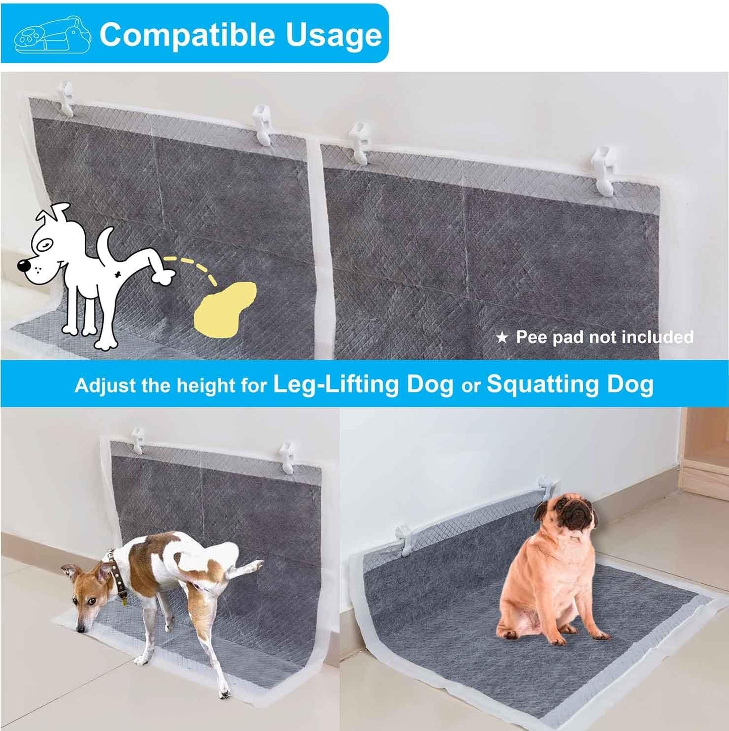 Dog Pee Pad Holder with Walls (6 Pack) for Small & Large Size Wee Wee Pad, Indoor Potty Training Pad Holder for Leg-Lifting Puppies (White)