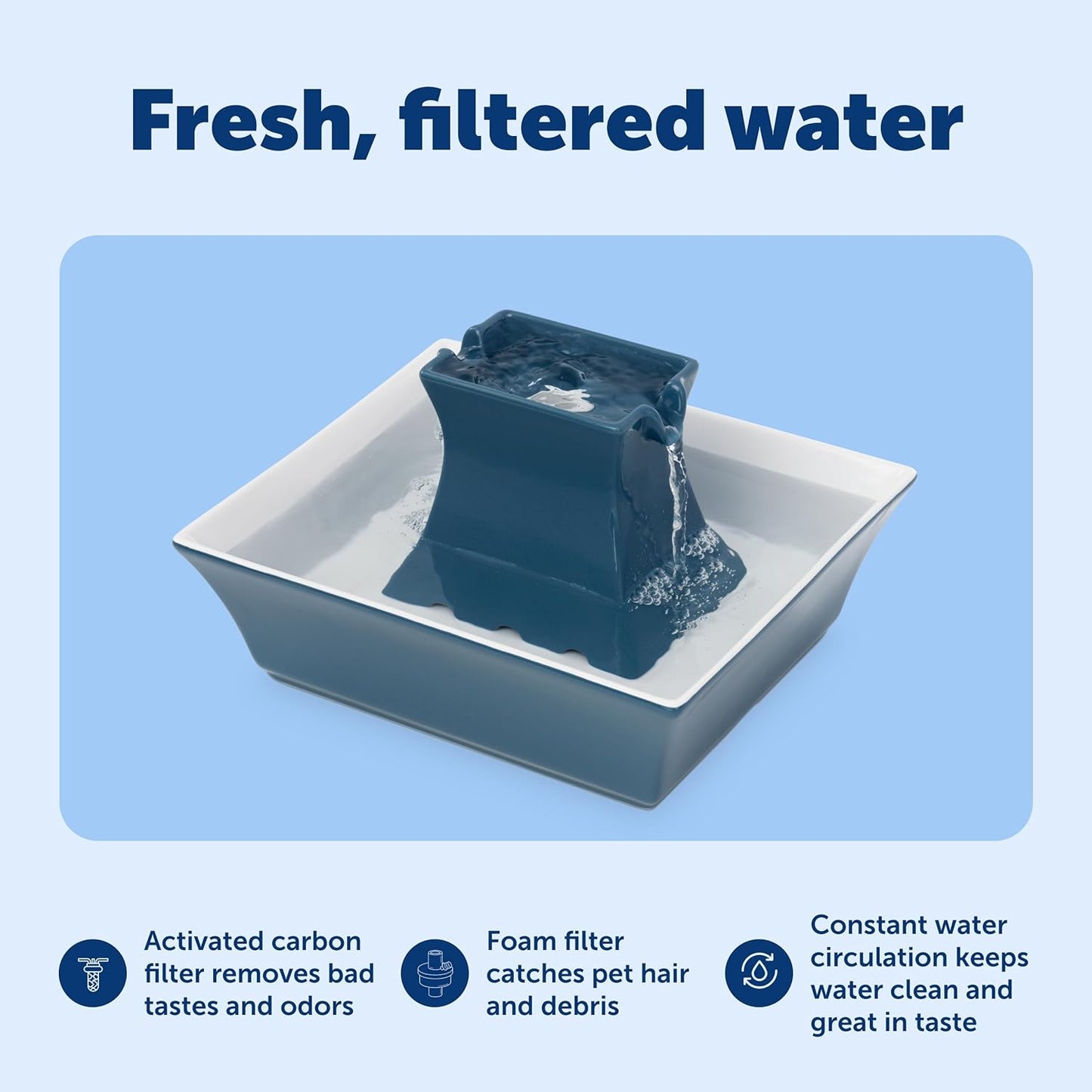 PetSafe Drinkwell Pagoda Fountain - Hygienic Ceramic Continuous Flowing Fountain - Elevated Upper Bowl & Double Free-Falling Stream Design - Minimalist Pet Hydration Station - 70 oz Capacity