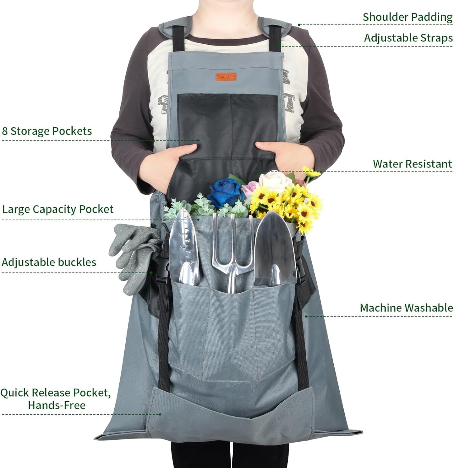 Garden Harvest Apron, Gardening Apron with Bottom Release Pocket for Women and Men, Gardening Gift for Gardeners