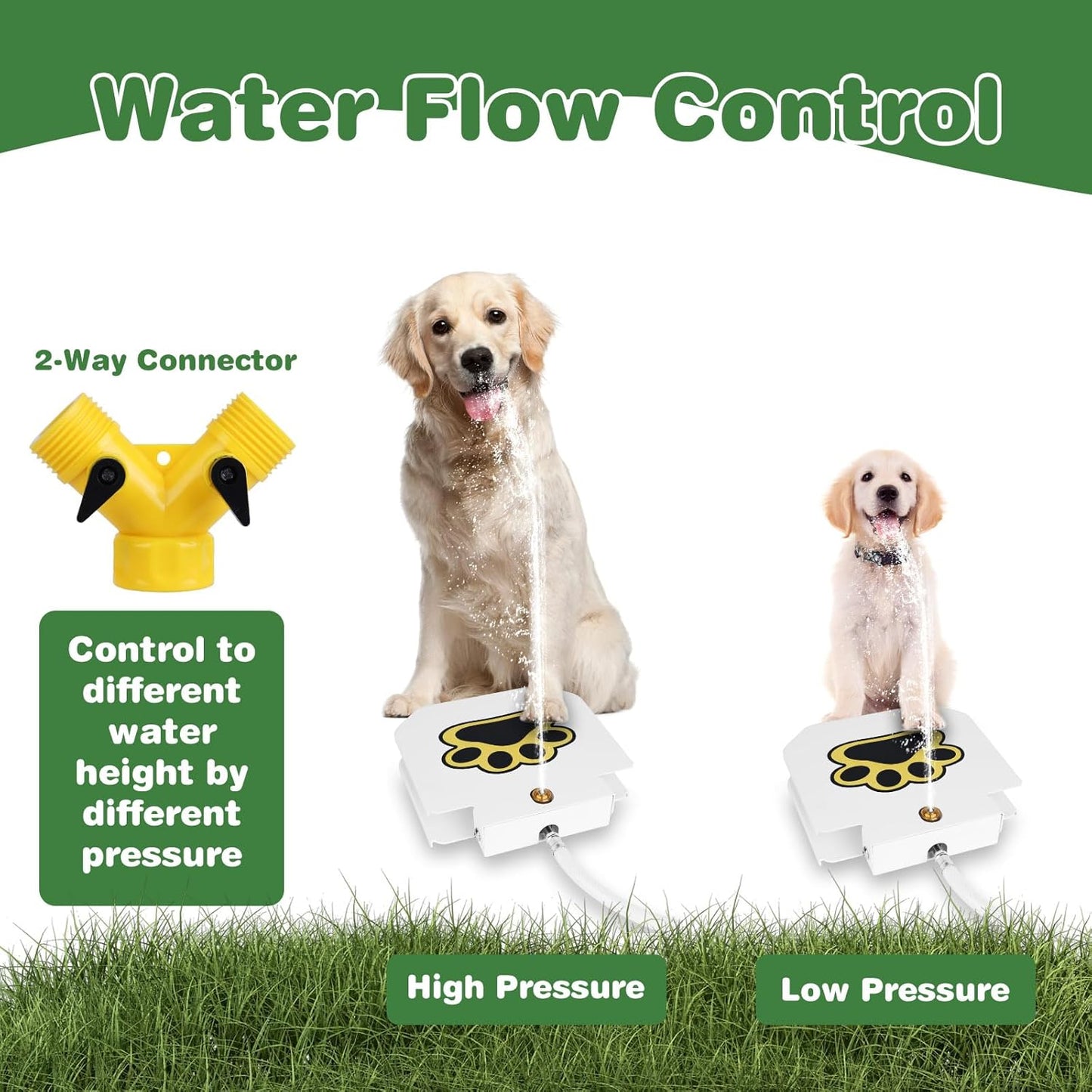 Dog Water Fountain Outdoor, Dog Sprinkler Drinking Water Dispenser Step-on, Paw Activated Drinking Pet Dispenser for Dog Bowl Alternative