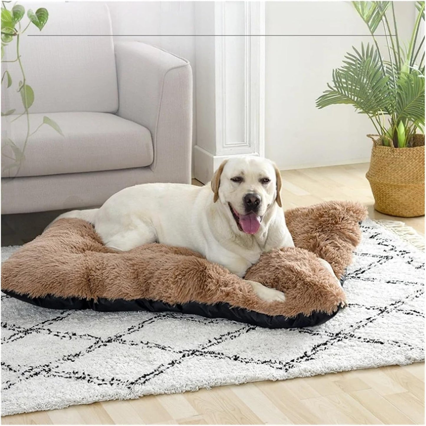 Soft Dog Beds House Soft Long Plush Best Pet Dog Bed for Dogs Basket Pet Products Cushion Cat Bed Cat Mat Animals Sleeping Sofa(Beige Brown,65x48cm)