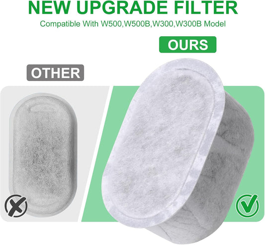 12 Pack Cat Water Fountain Replacement Filters with Sponges Compatible with W300&W300B&W500&W500B Automatic Pet Fountain 71oz/2L and 118oz/3.5L Dog Water Bowl Drinking Dispenser