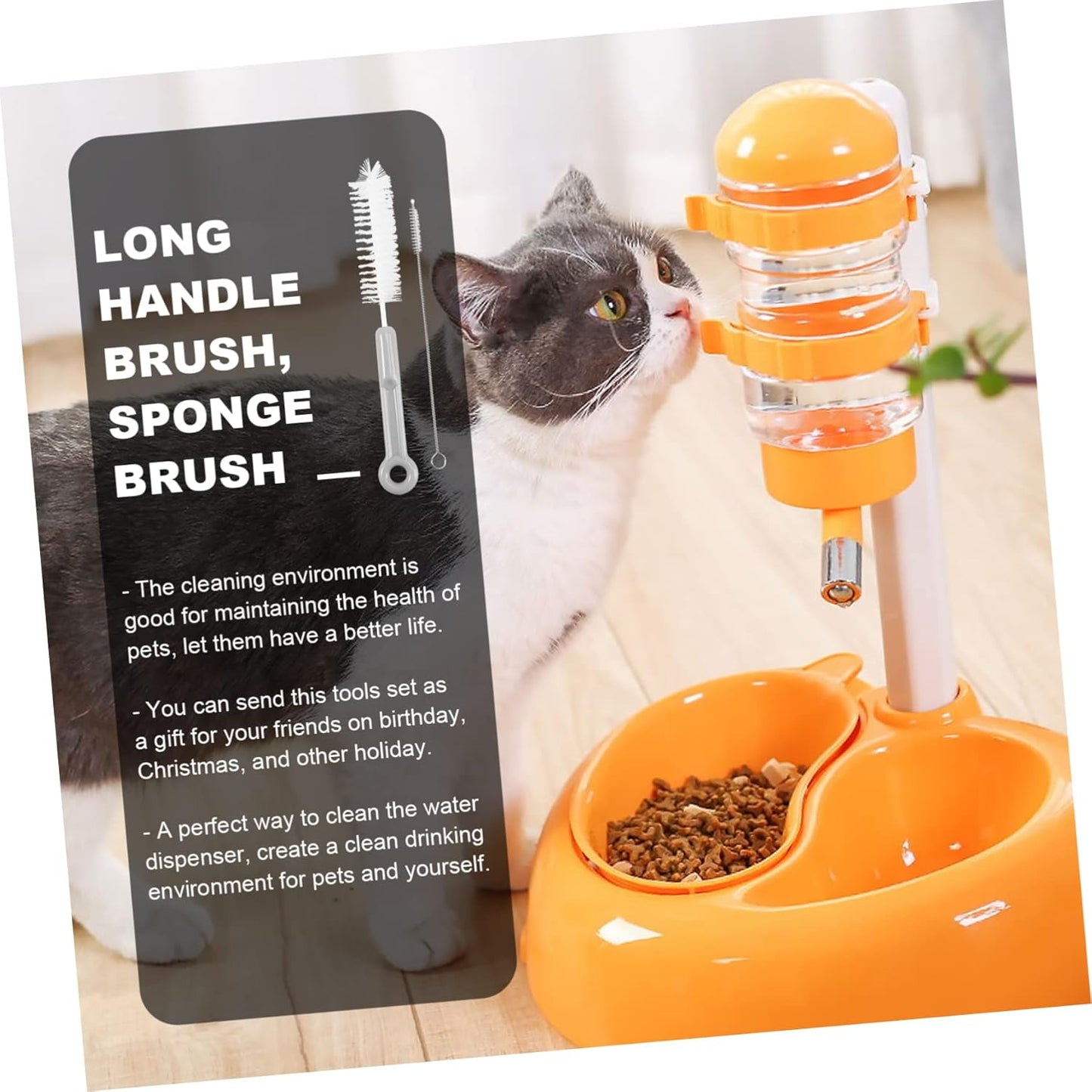ERINGOGO 1Set Pet Feeder Water Fountain Cleaning Set Tools with Long Handle Brushes for Efficient Daily Care for Dog Cat Owners Gray