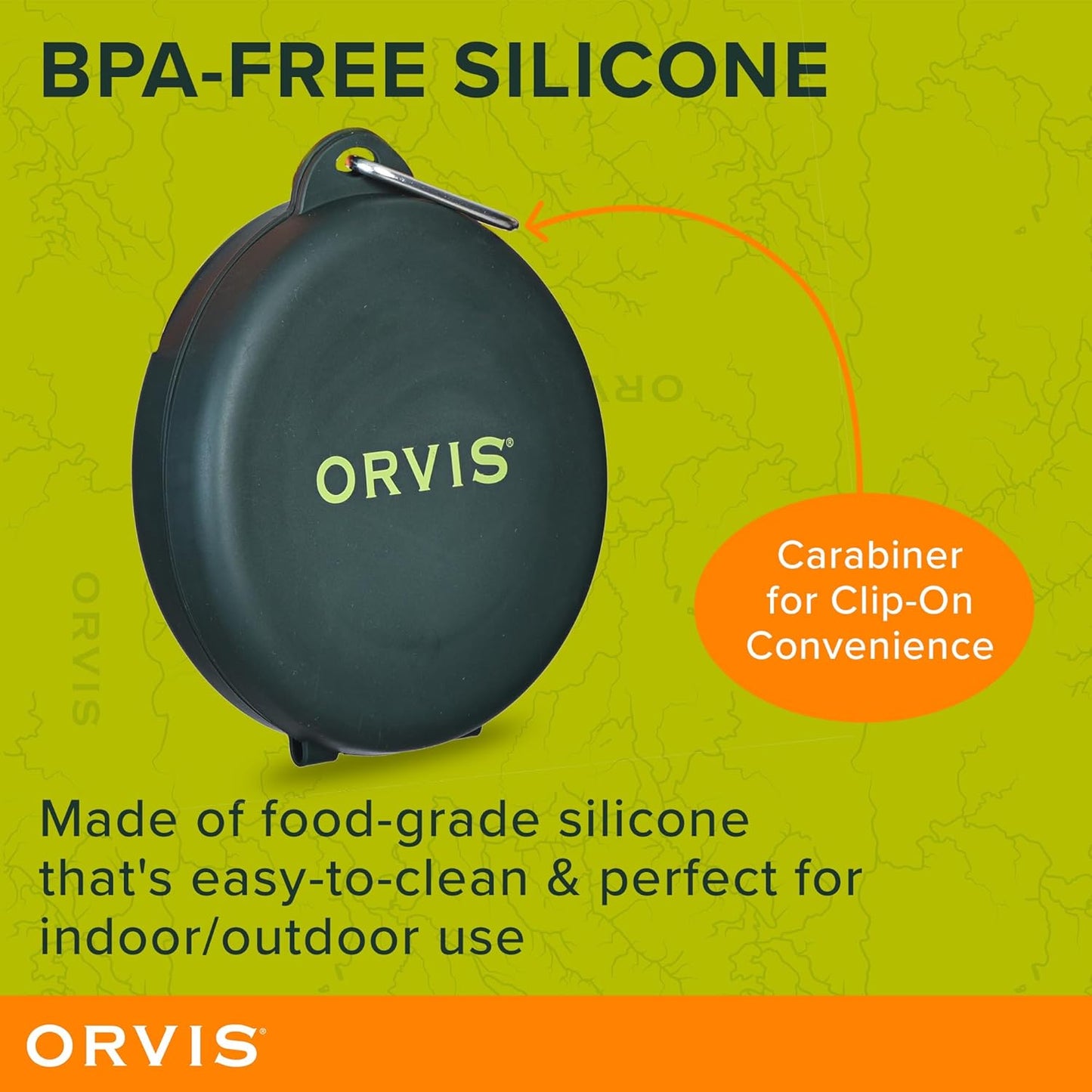 Orvis Pet Travel Collapsible Feeder with Food + Water Dish, 2-in-1, BPA Free, Food-Grade Silicone | Space-Saving Pet Travel Bowls, Nonslip Bottom + Carabiner Clip