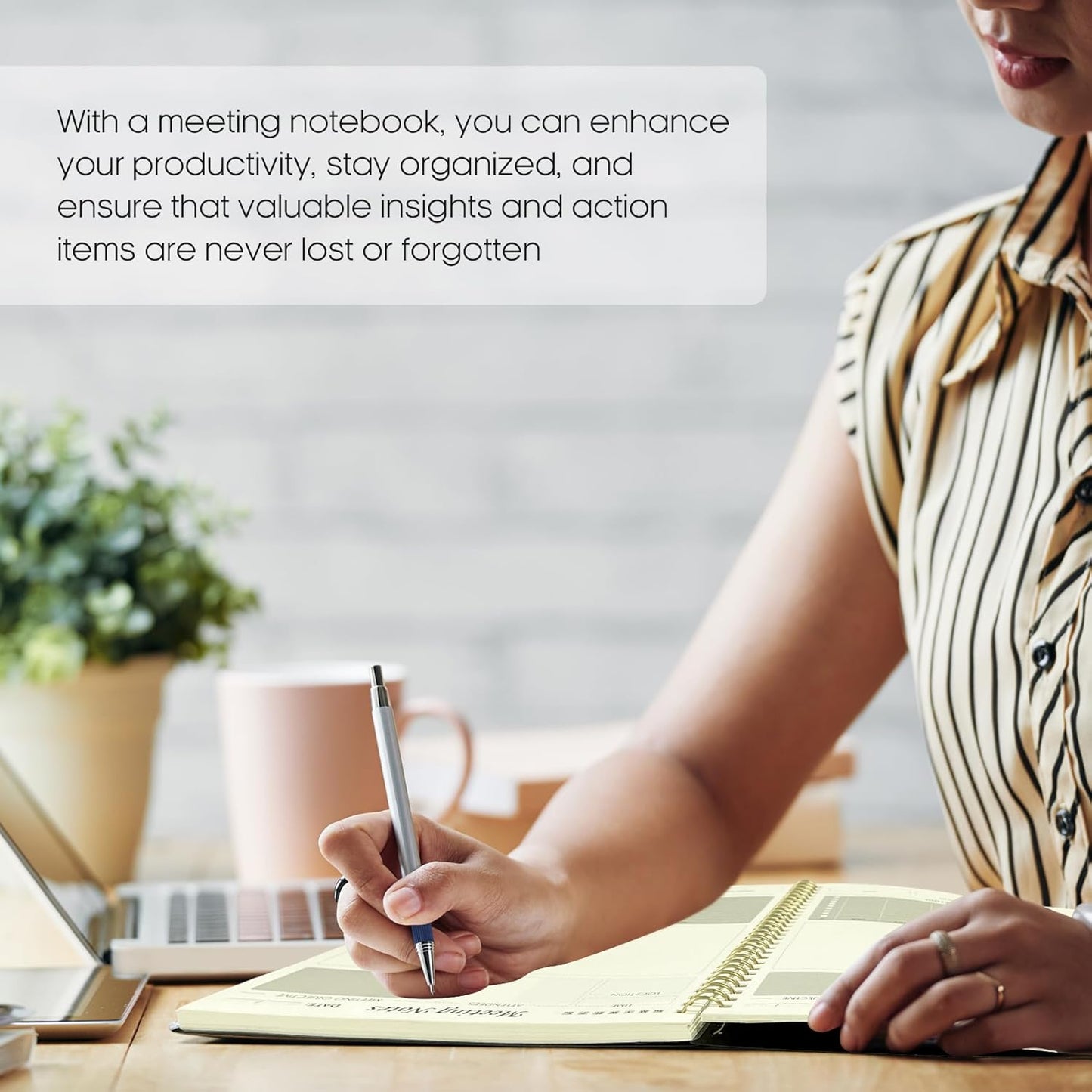 Meeting Notebook for Work Organization - Work Planner Notebook with Action Items, Agenda Planner for Note Taking, 160 Pages (6.9" X 9.9") Project Organizer for Men & Women - Black 1