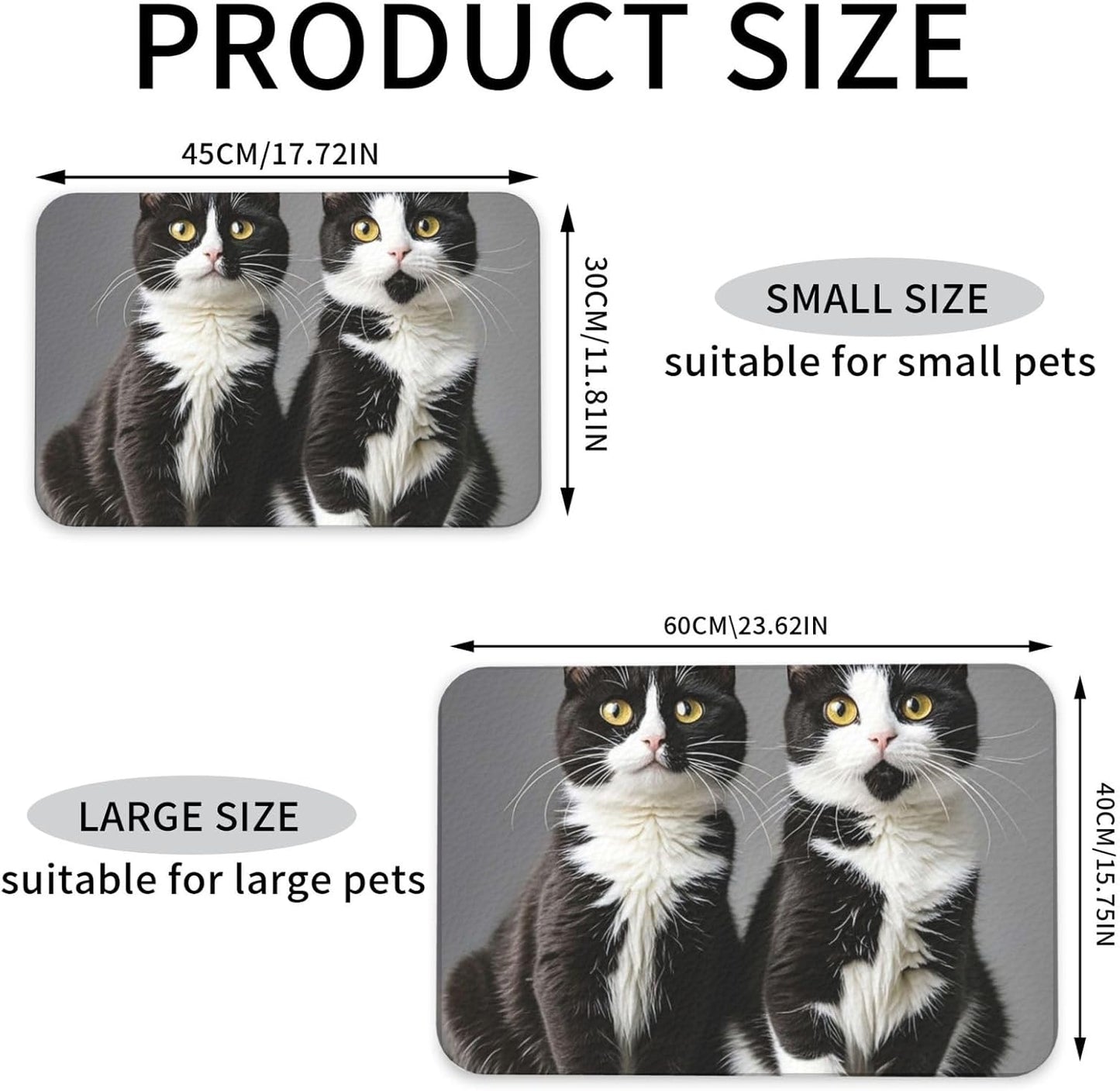 Pet Feeding Mat Leather Dog Food Mat Waterproof Pet Tablecloth Black and White Cats Pet Placemat for Dogs Absorbent Dog Bowl Mat Anti-Slip Dogs Mats for Food and Water