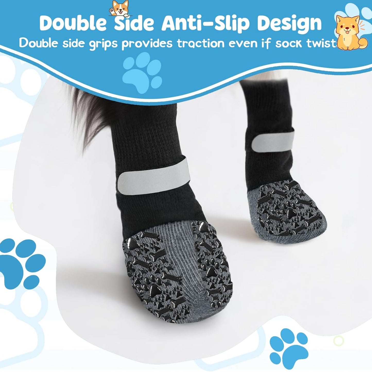 Dog Socks to Prevent Licking Paws, Anti Slip Dog Boots & Paw Protectors for Hardwood Floors, Toe Grips for Small Medium Large Senior Dogs, Dog Shoes for Hot/Cold Pavement(Black Bone,L)
