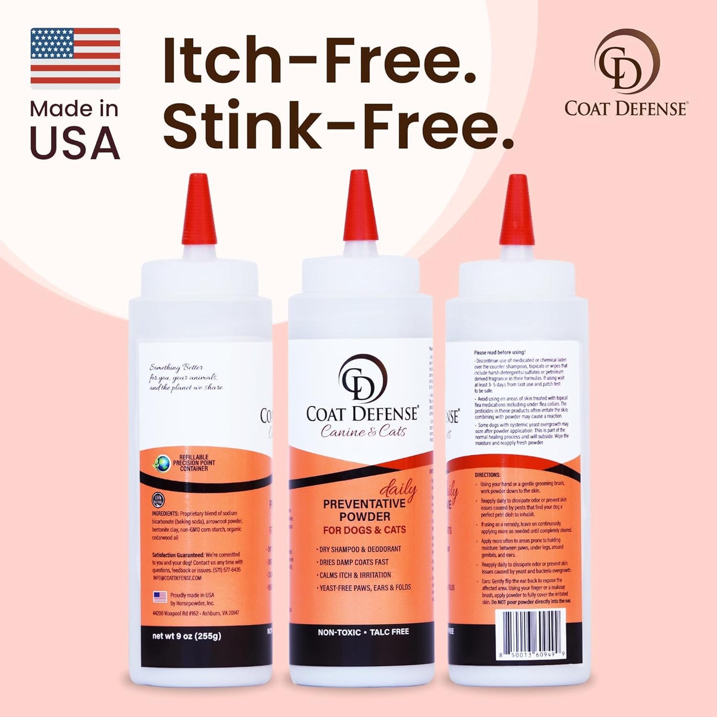 Coat Defense Daily Preventative Powder for Dogs and Cats | Anti-Itch Powder, Odor Control | Talc-Free, Non-Toxic Coat Defense for Dogs | 9 oz Precision Point