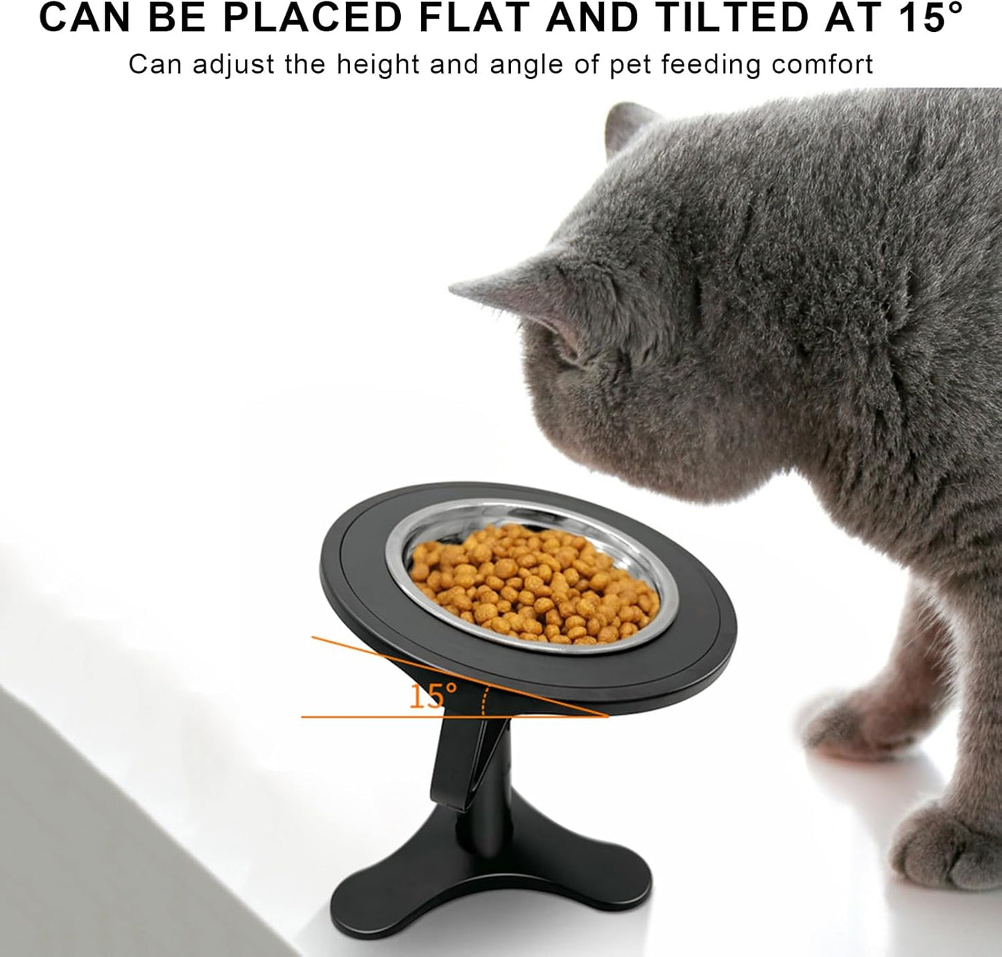 Elevated Bowls - Cat Feeder for | Height Adjustable Stand with Tiltable & Removable Stainless Steel Insets for Senior Cats, Small Dogs, Kittens and Fast Eaters