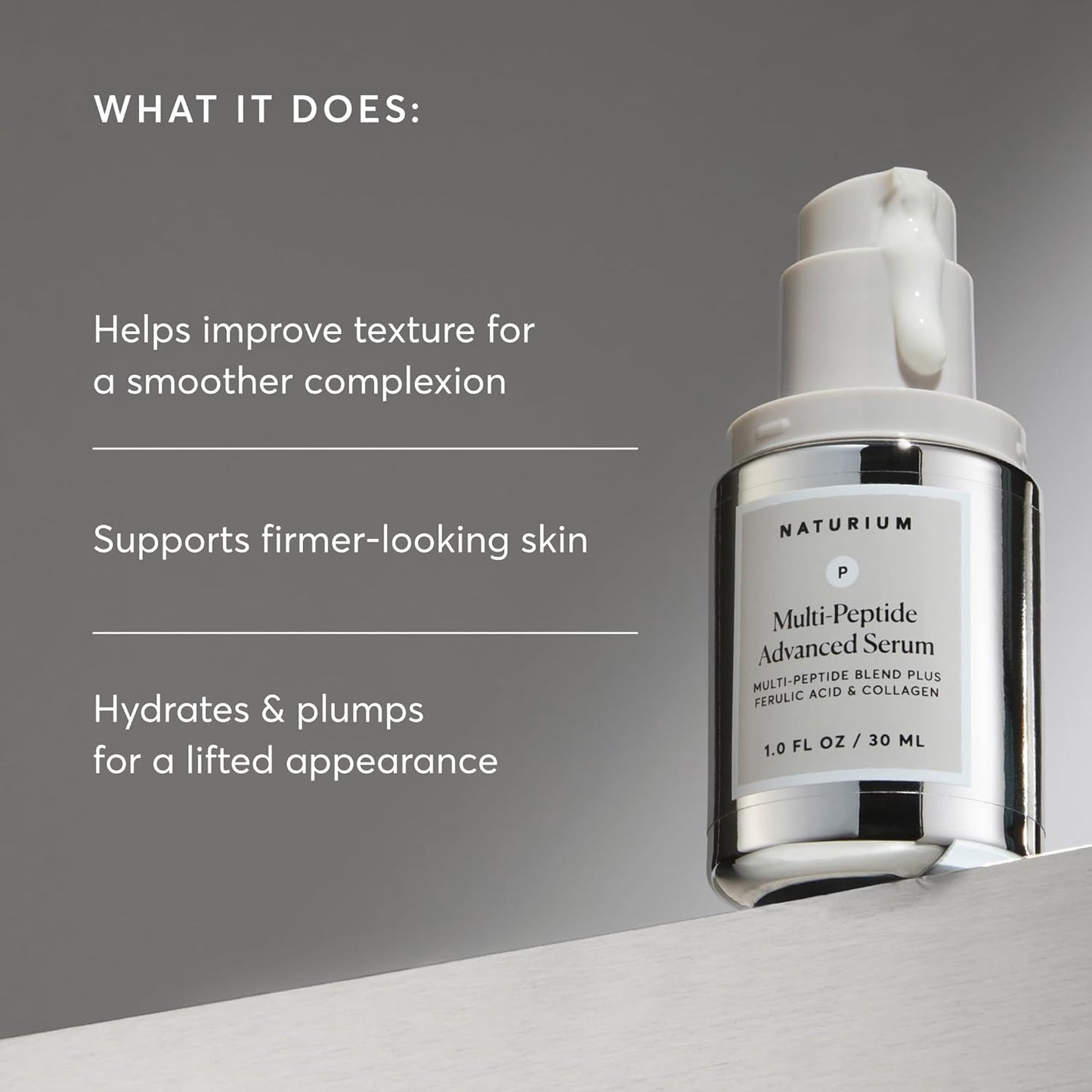 Naturium Multi-Peptide Advanced Serum, Firming & Smoothing Face Serum for Fine Lines & Wrinkles with Advanced Multi-Peptide Blend, 1 oz