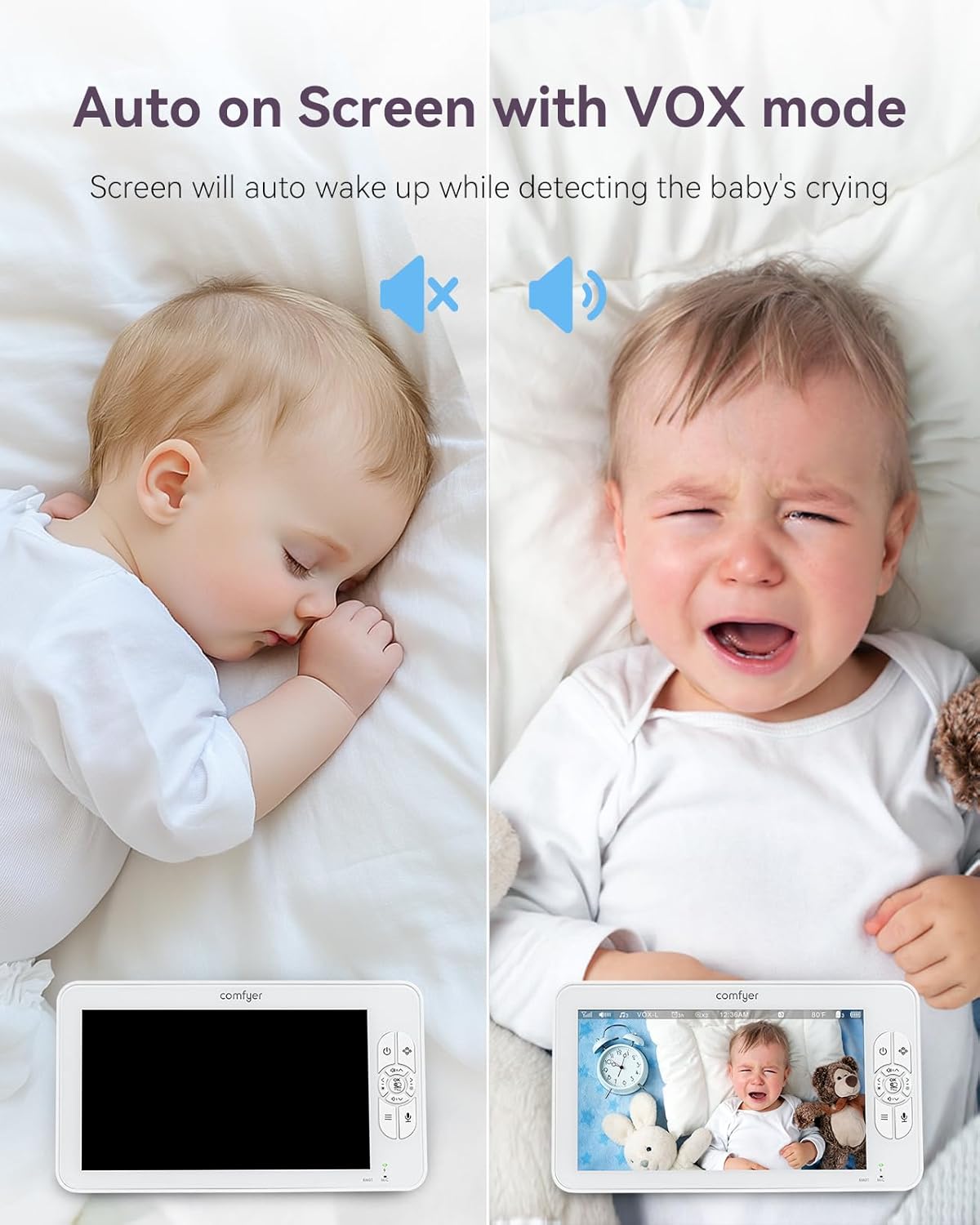 7" HD Split-Screen Baby Monitor with 2 1080P Cameras, 48 Hrs 6000mAh Battery Runs 2 Days in VOX Mode, No WiFi Monitor with a Flexible Bracket, 2 Way Audio, Remote PTZ, Auto Night Vision