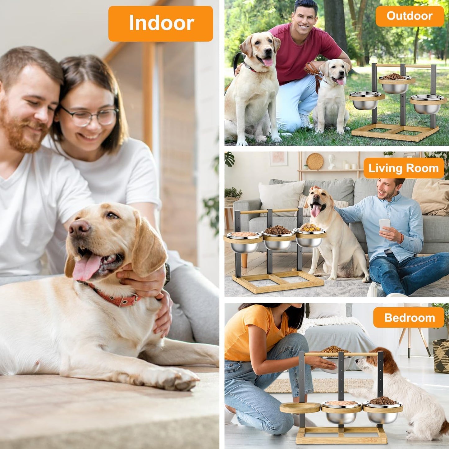 handrong Elevated Dog Bowl,5 Height Adjustable Raised Dog Bowl,Dogs Food Bowls Stand Feeding Station with 3 Food and Water Bowls for Medium,Large Dogs