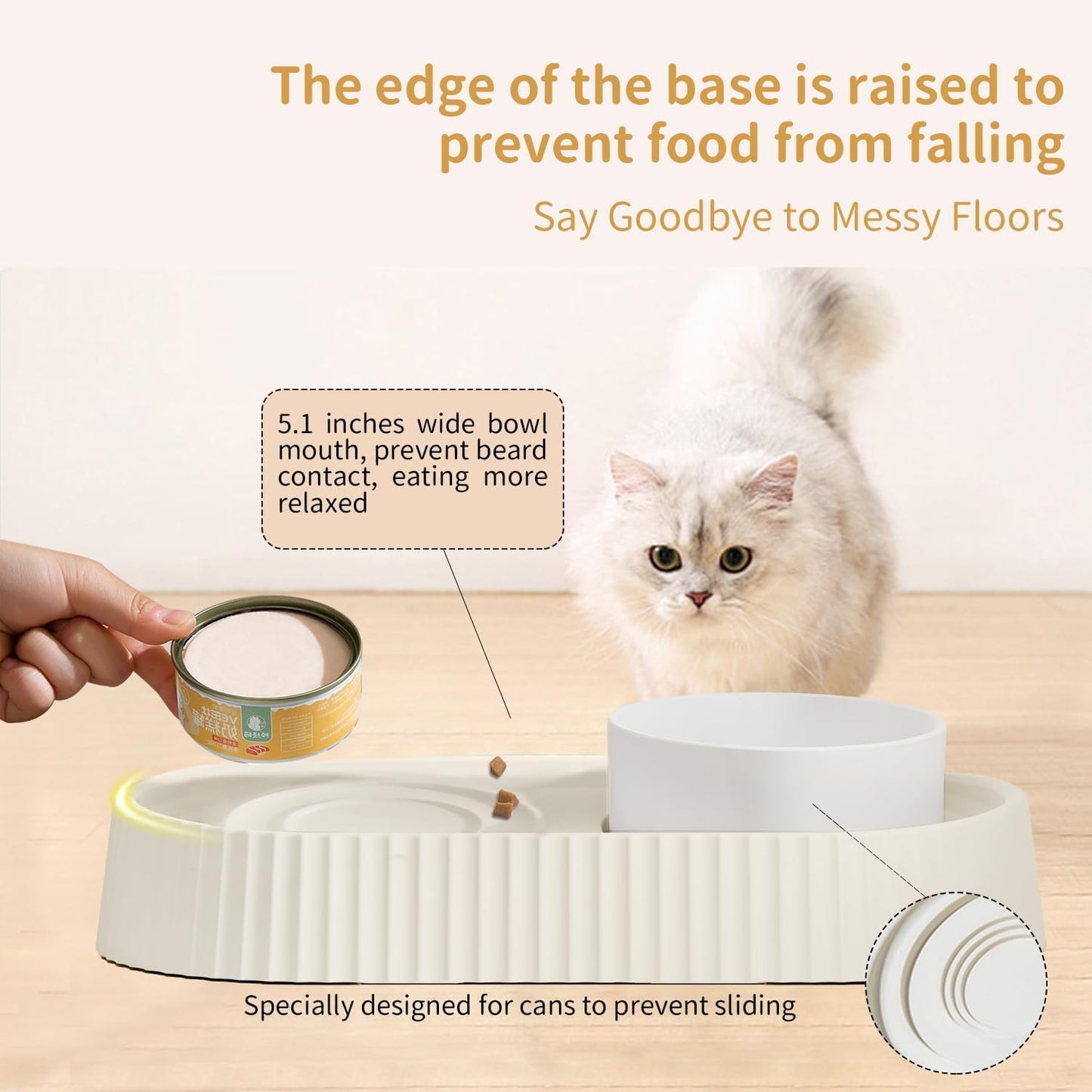 Ceramic Elevated Cat Bowls 15° Tilted Raised for Indoor Cat Anti Vomiting Food and Water Bowl Set Dog Bowls for Small Dog Whisker Fatigue Pet's Dishes (White)