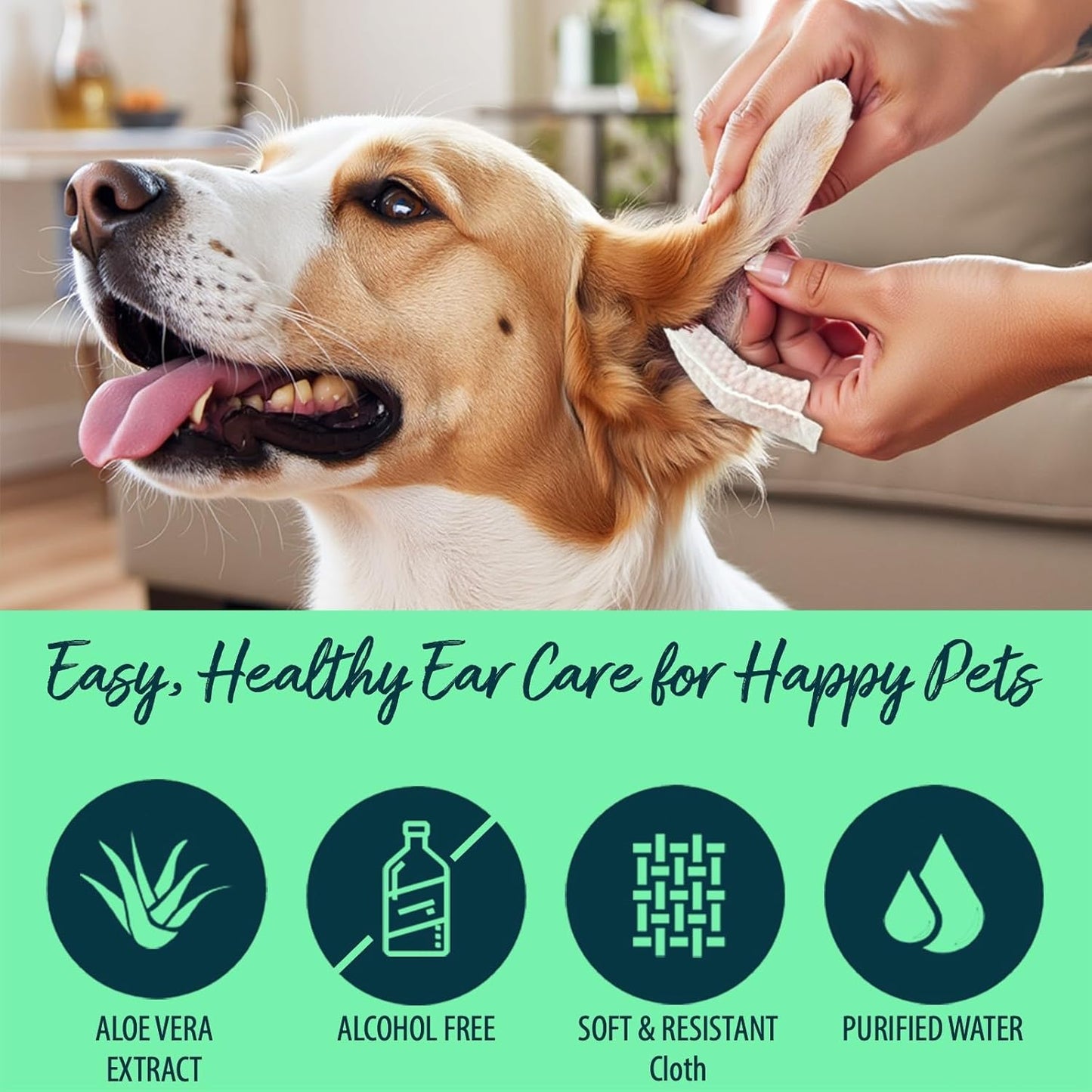 Natureland [Large Size Finger Wipes] Dog & Cat Ear Finger Wipes - Otic Cleaning Wipes for Infections and Controlling Ear Infections and Ear Odor in Pets (50 Large)