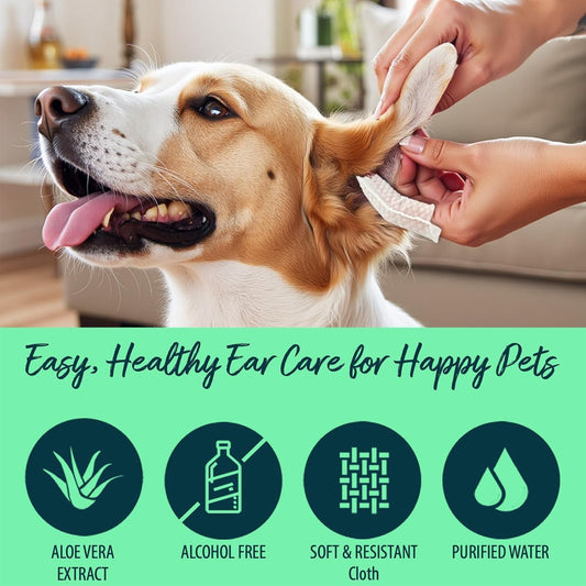 Natureland [Large Size Finger Wipes] Dog & Cat Ear Finger Wipes - Otic Cleaning Wipes for Infections and Controlling Ear Infections and Ear Odor in Pets (50 Large)