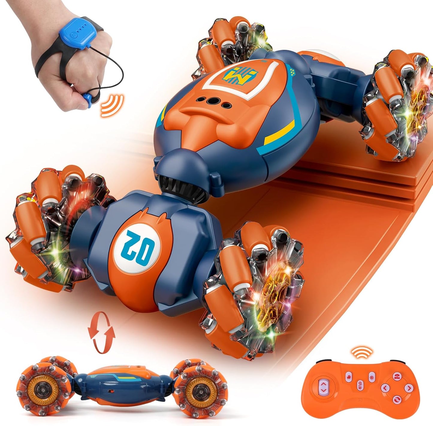 Gesture Sensing RC Stunt Car - Boys Girls Toys Age 6-8-12, 4WD Hand Controlled Remote Control Twist Car with Light & Music,Cool Birthday presents and Ideas Gifts for Kids Age 6 7 8 9 10 11 12 YearsOld