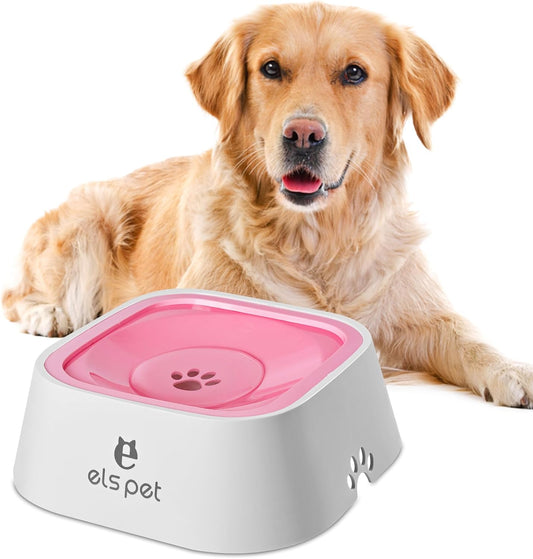 Dog Water Bowl no Spill, 35oz Slow Water Bowl for Dogs, BPA-Free, Anti-Splash & No-Slip Design, 1L Vehicle Carried Travel Spill Proof Pet Bowls, for Small Medium Cats and Pets. (Pink, 1L)