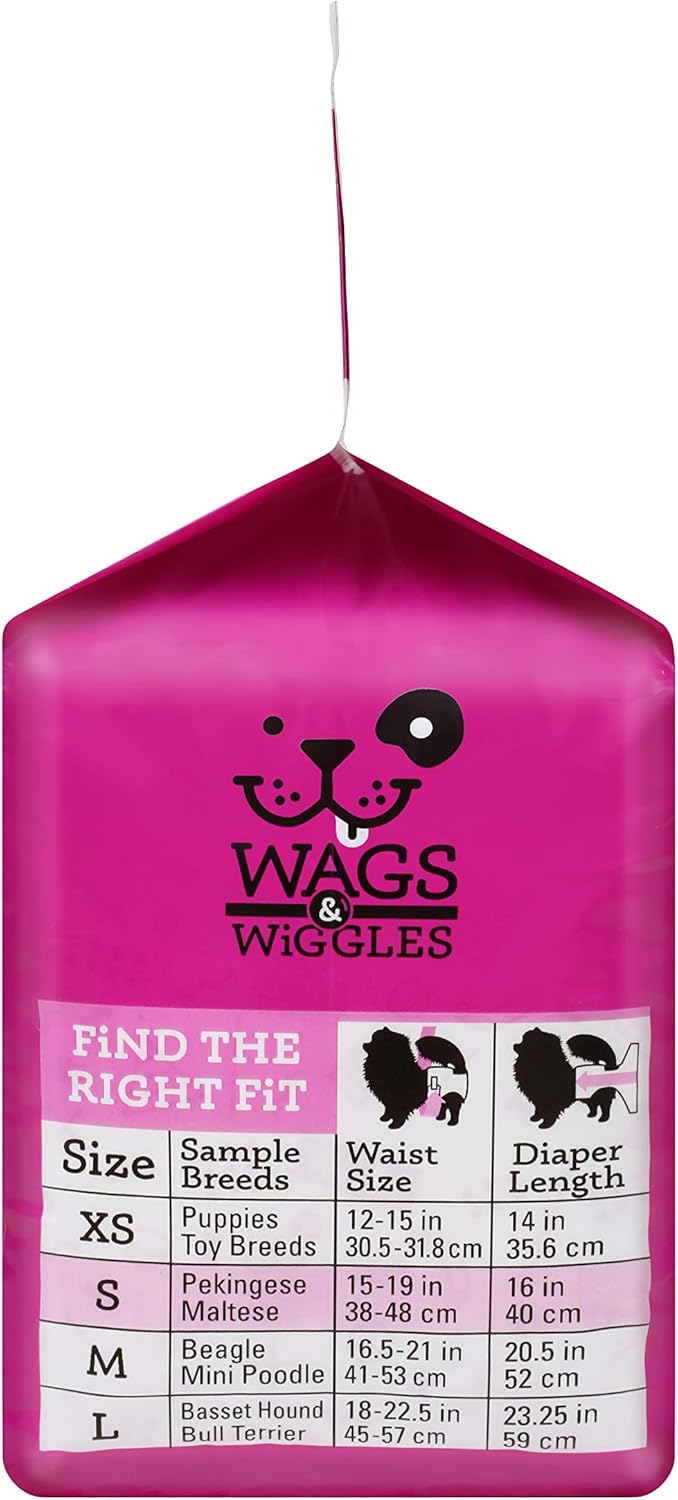 Wags & Wiggles Female Dog Diapers - Small Disposable Doggie Diapers for Dogs in Heat, Incontinence, Travel, or House Training, 15"-19" Waist, 12 Count