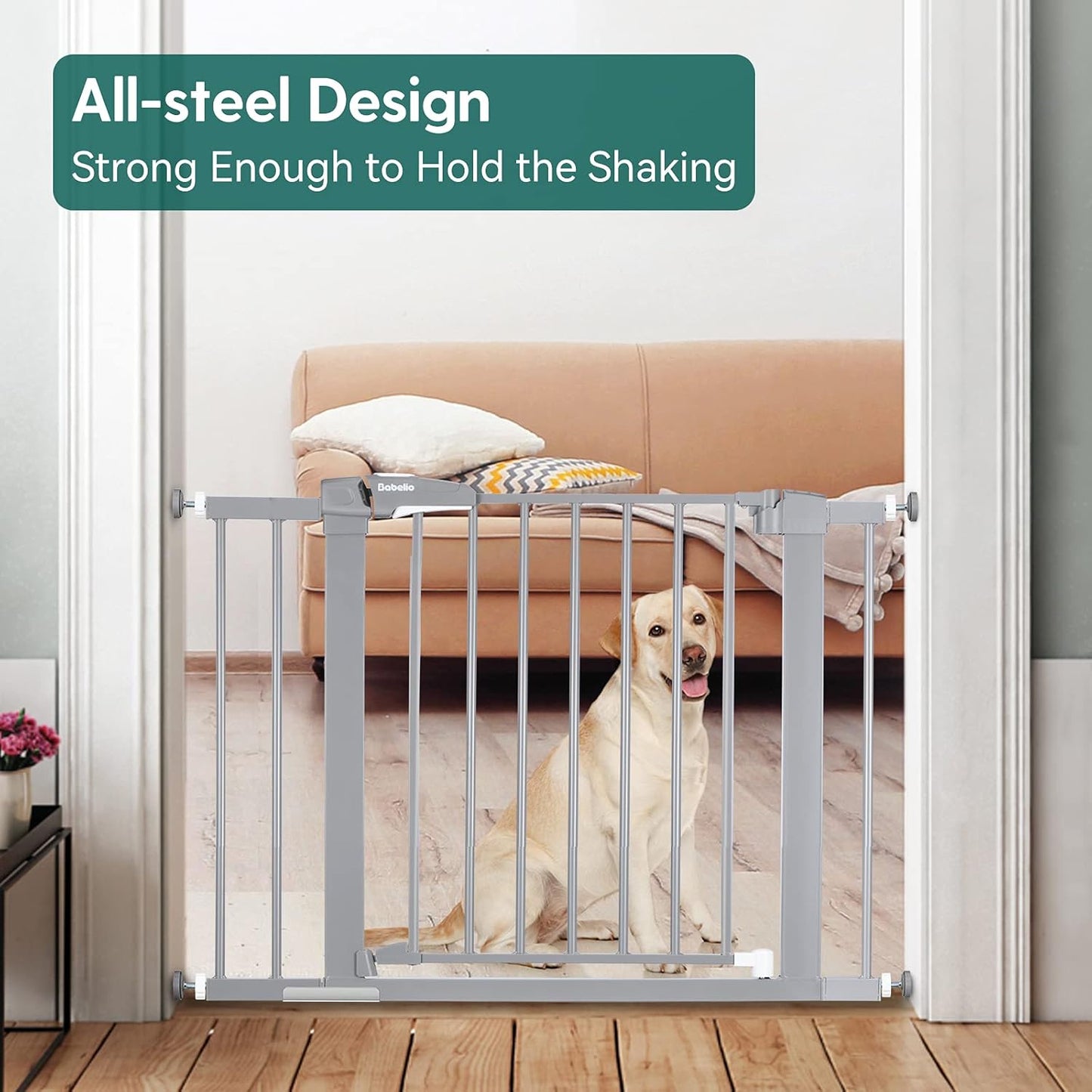 BABELIO Baby Metal Gate Extension, 5.5 Inch Gray Extra Wide Pet Gate for Stairs & Doorways, Pressure Mounted Baby Gate Dog Gate, No Tools Required,30" Tall